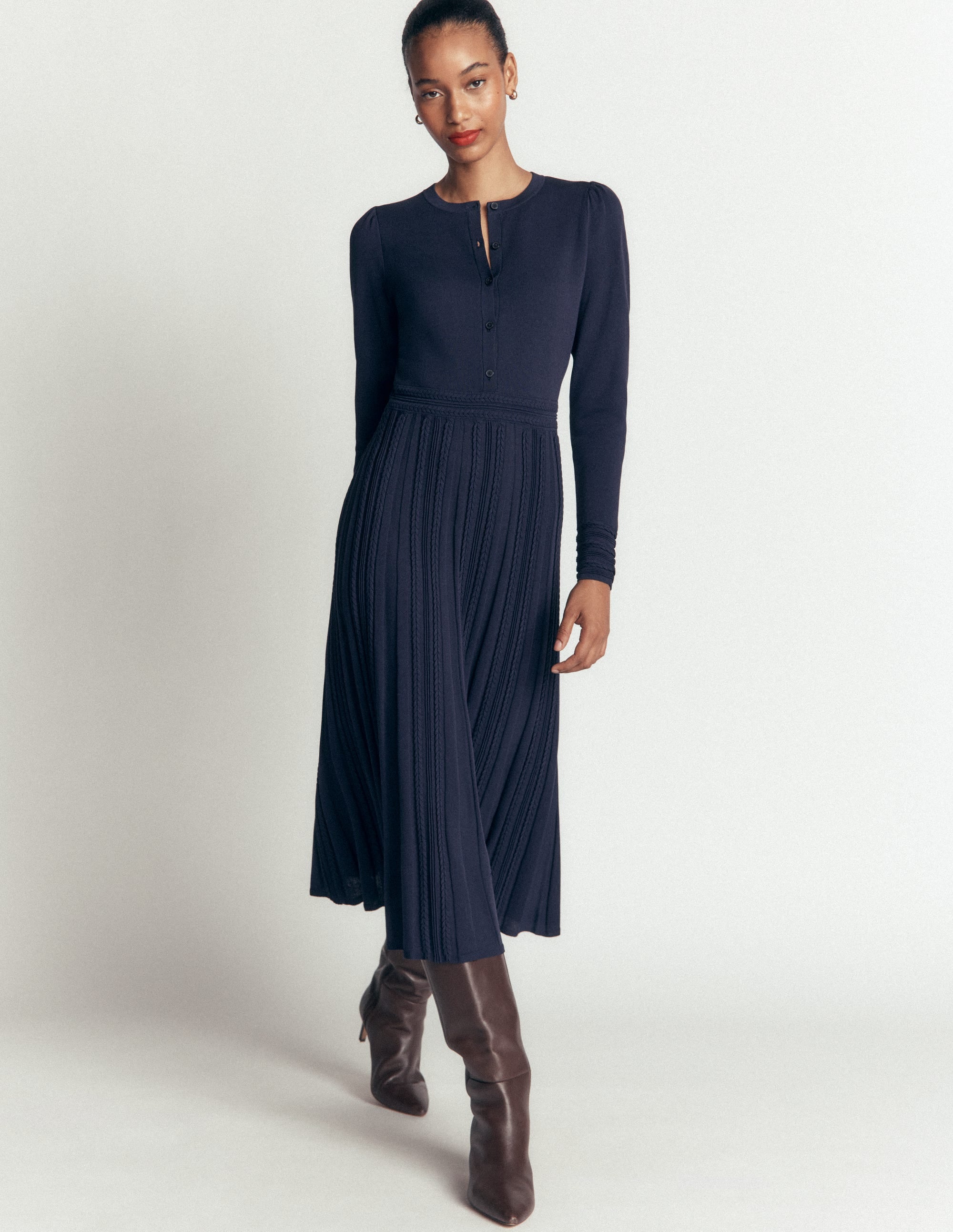 Cable Stitch Knitted Dress-Navy - Image 4