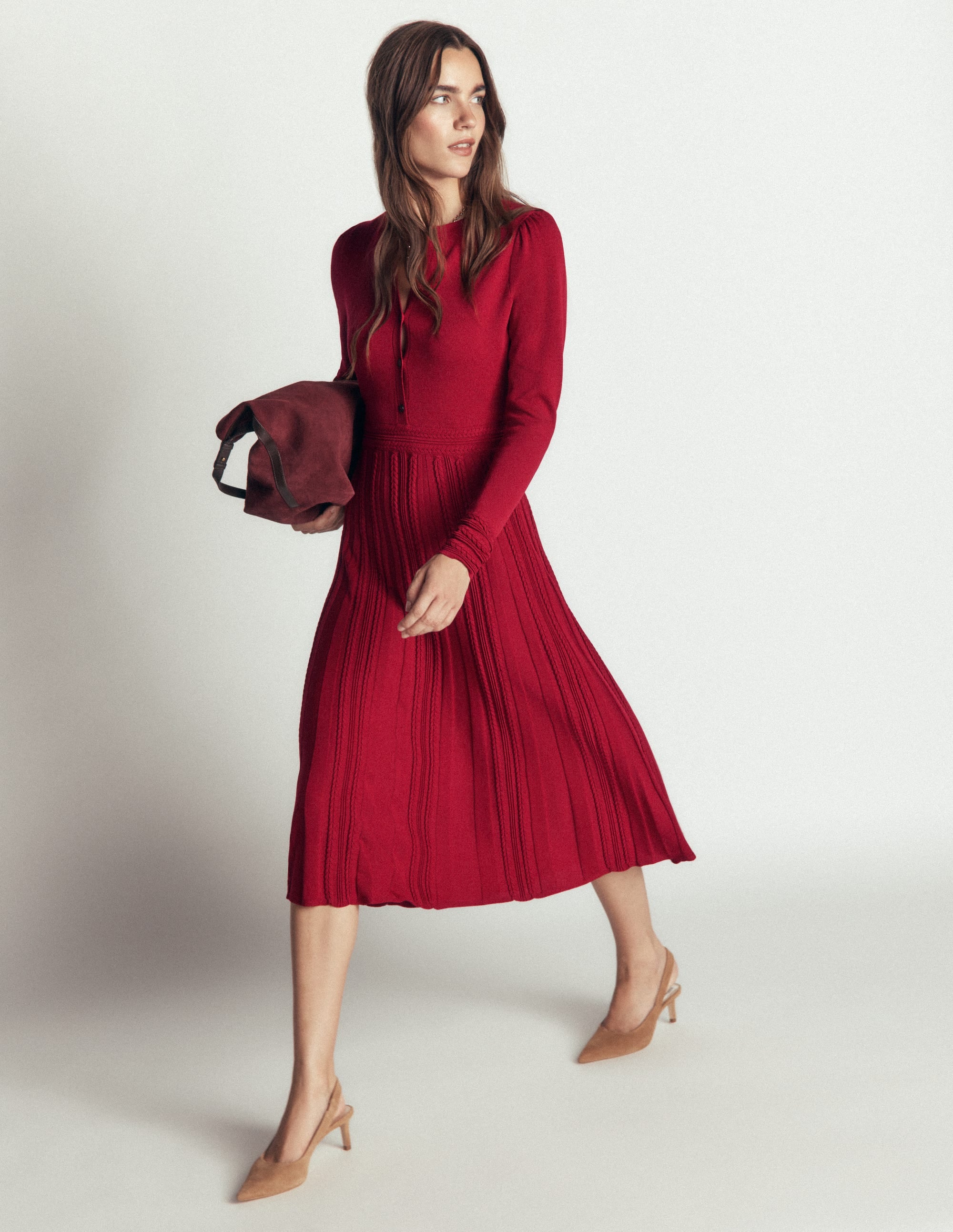 Cable Stitch Knitted Dress-Crimson Red - Image 5
