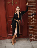 Jessica Knitted Shirt Dress-Black and Fall leaf