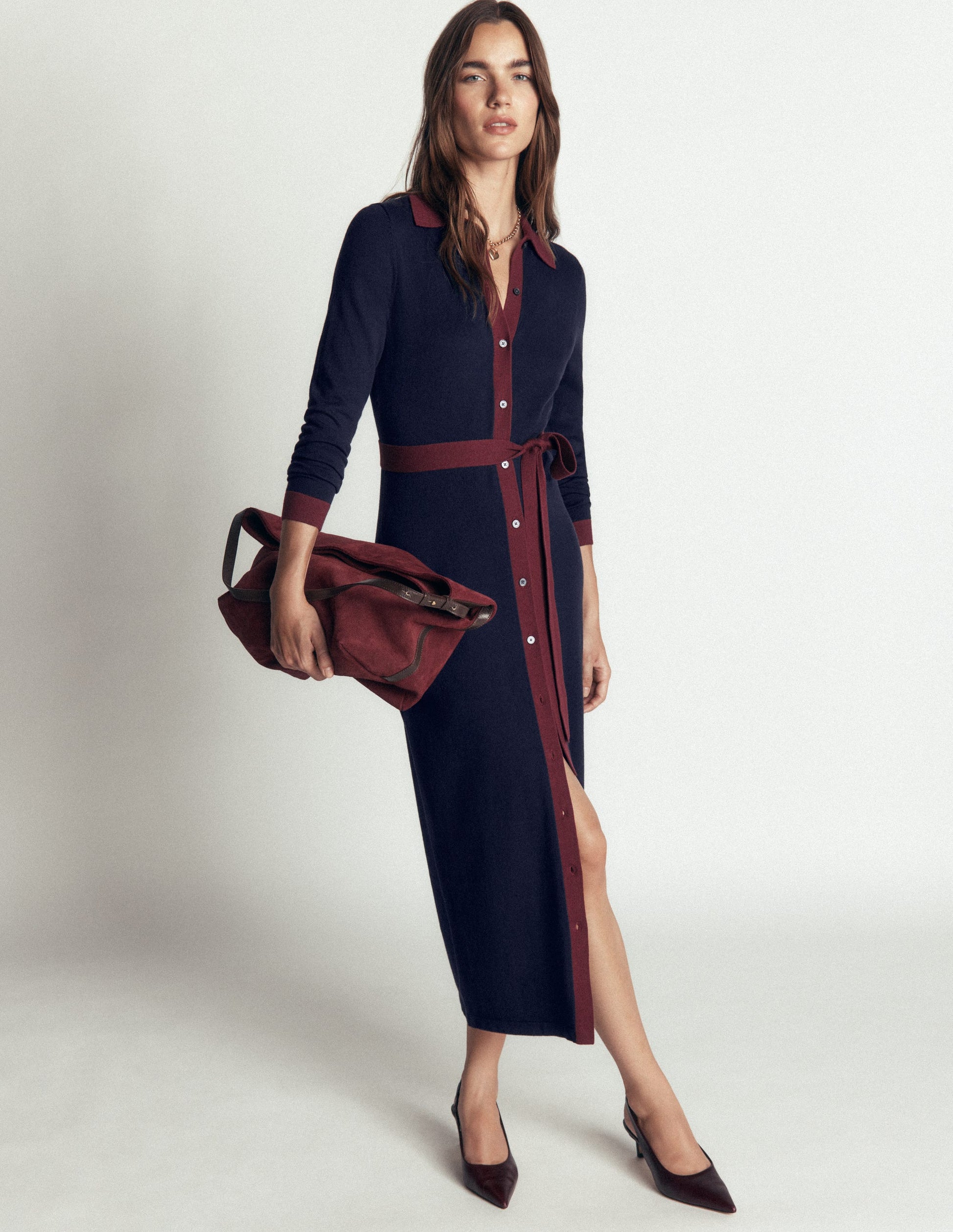 Jessica Knitted Shirt Dress-Evening Blue, Deep Wisteria-1
