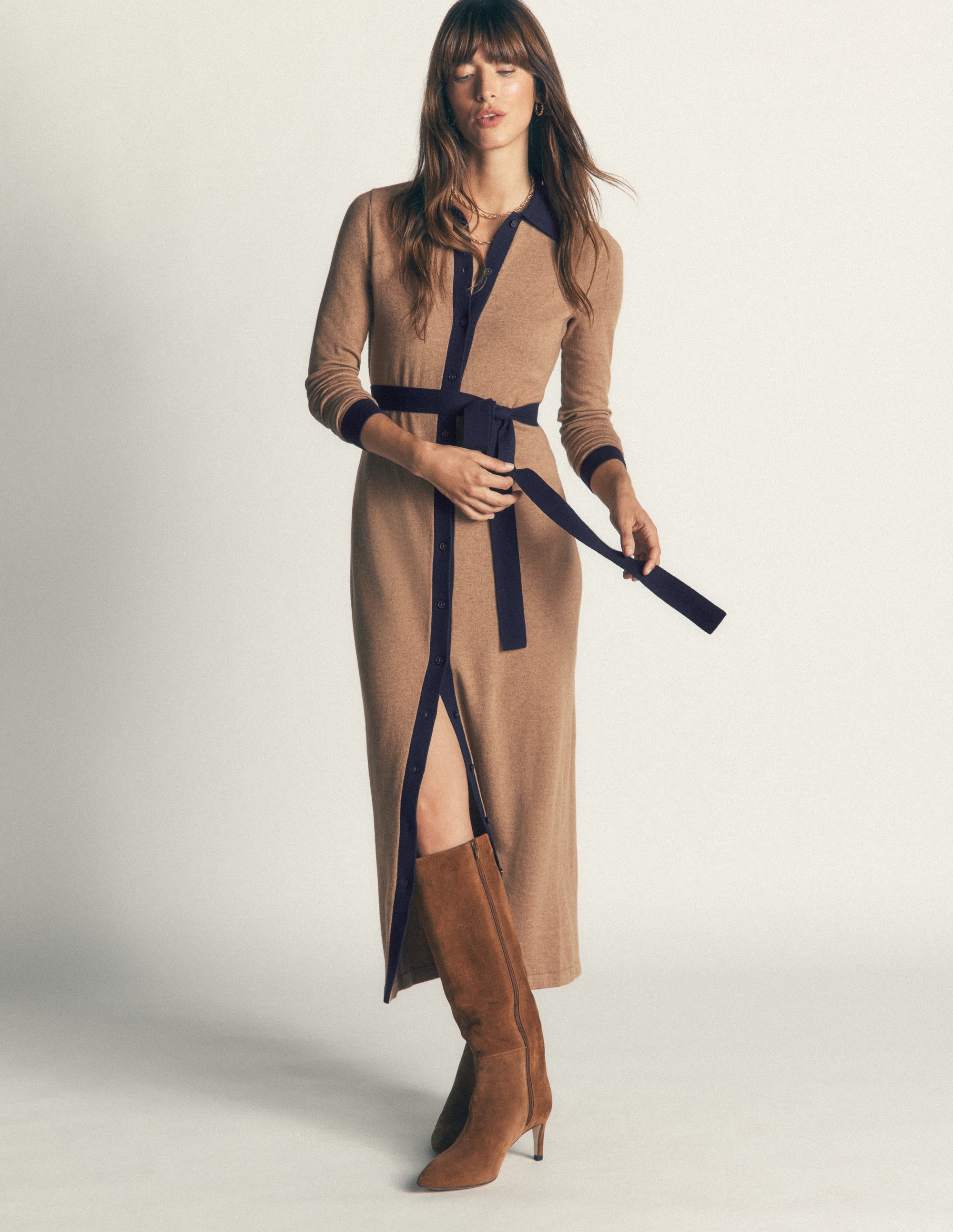 Jessica Knitted Shirt Dress-Fall Leaf/ Evening Blue - Image 2