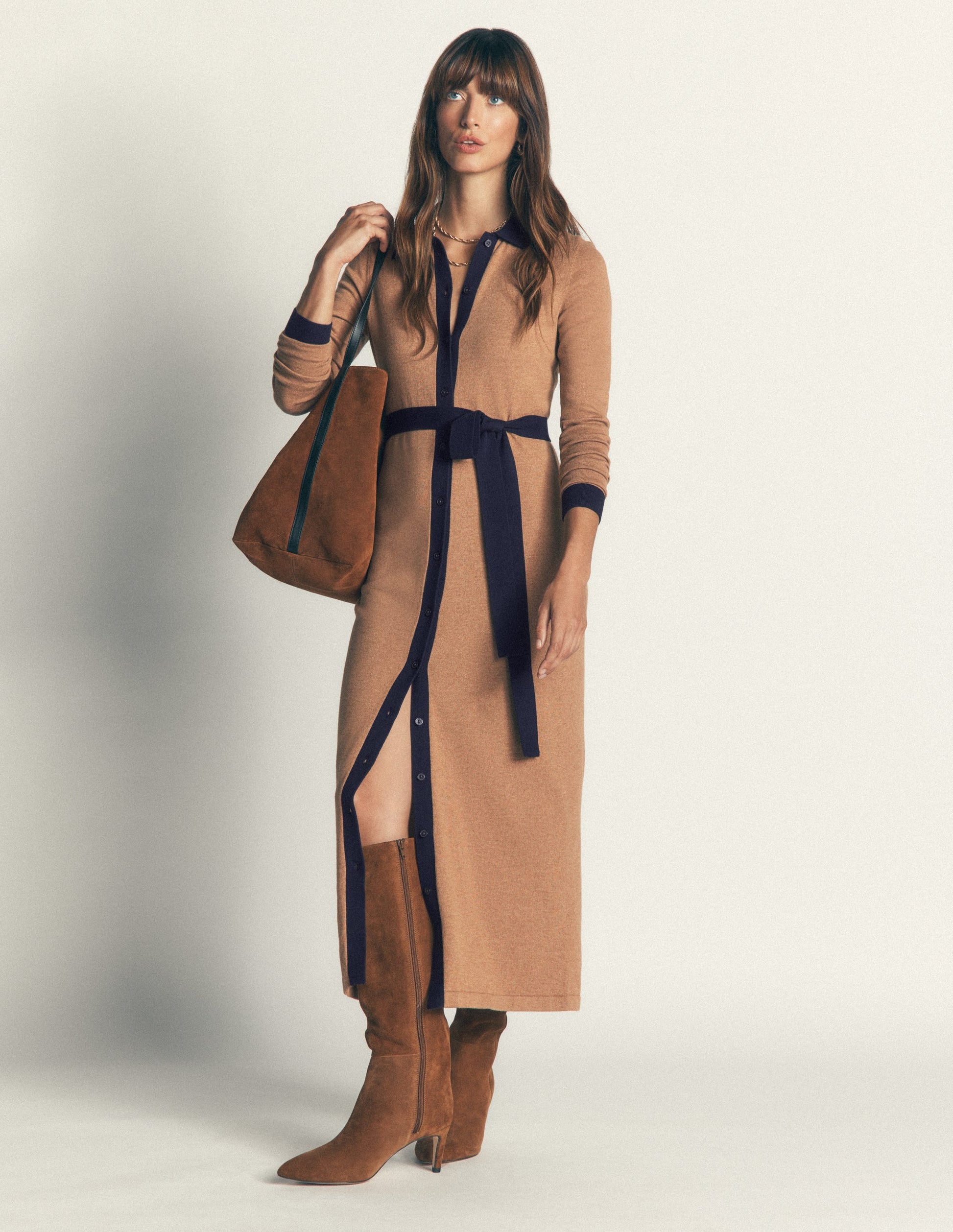 Jessica Knitted Shirt Dress-Fall Leaf/ Evening Blue-4