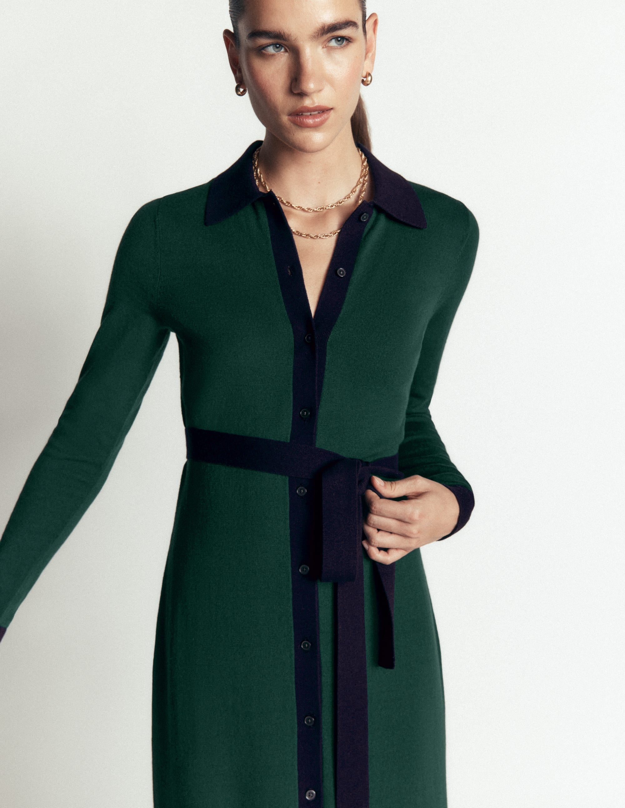 Jessica Knitted Shirt Dress-Malachite Green, Evening Blue - Image 2