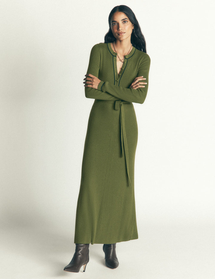 Paula Ribbed Crew Dress-Brunswick Green, Evening Blue