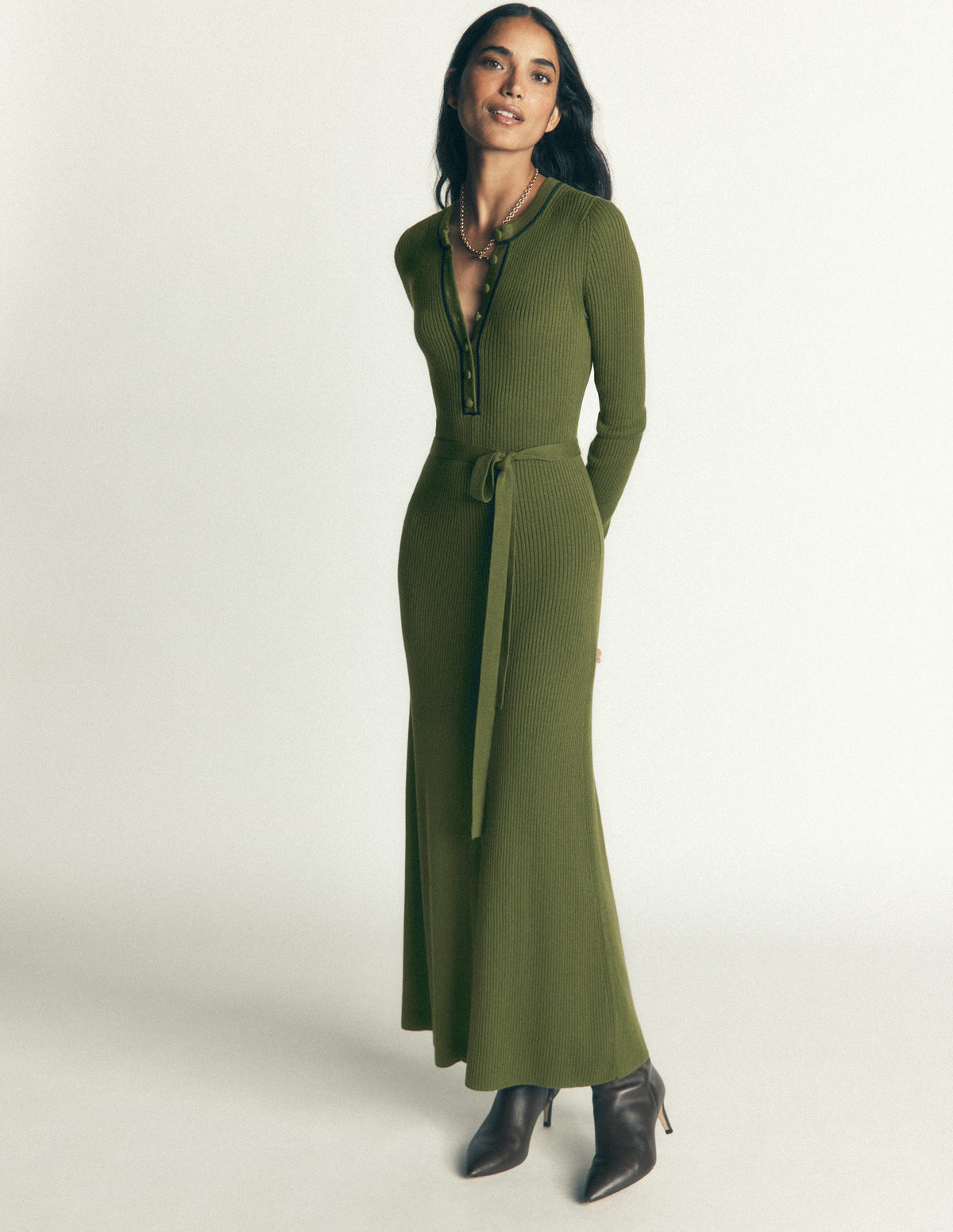 Paula Ribbed Crew Dress-Brunswick Green, Evening Blue-6