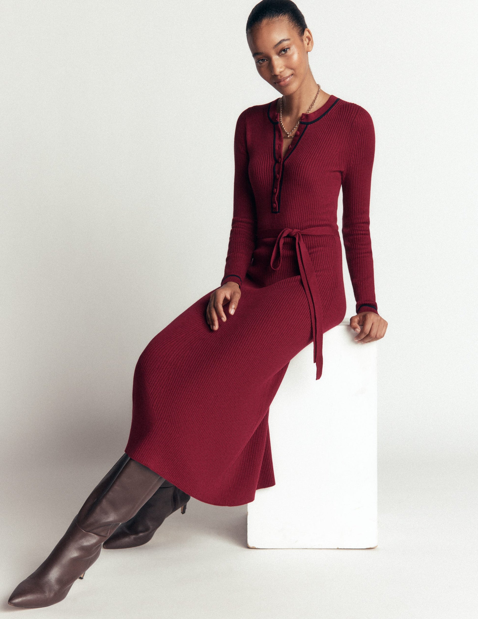 Paula Ribbed Crew Dress-Deep Wisteria, Navy-4
