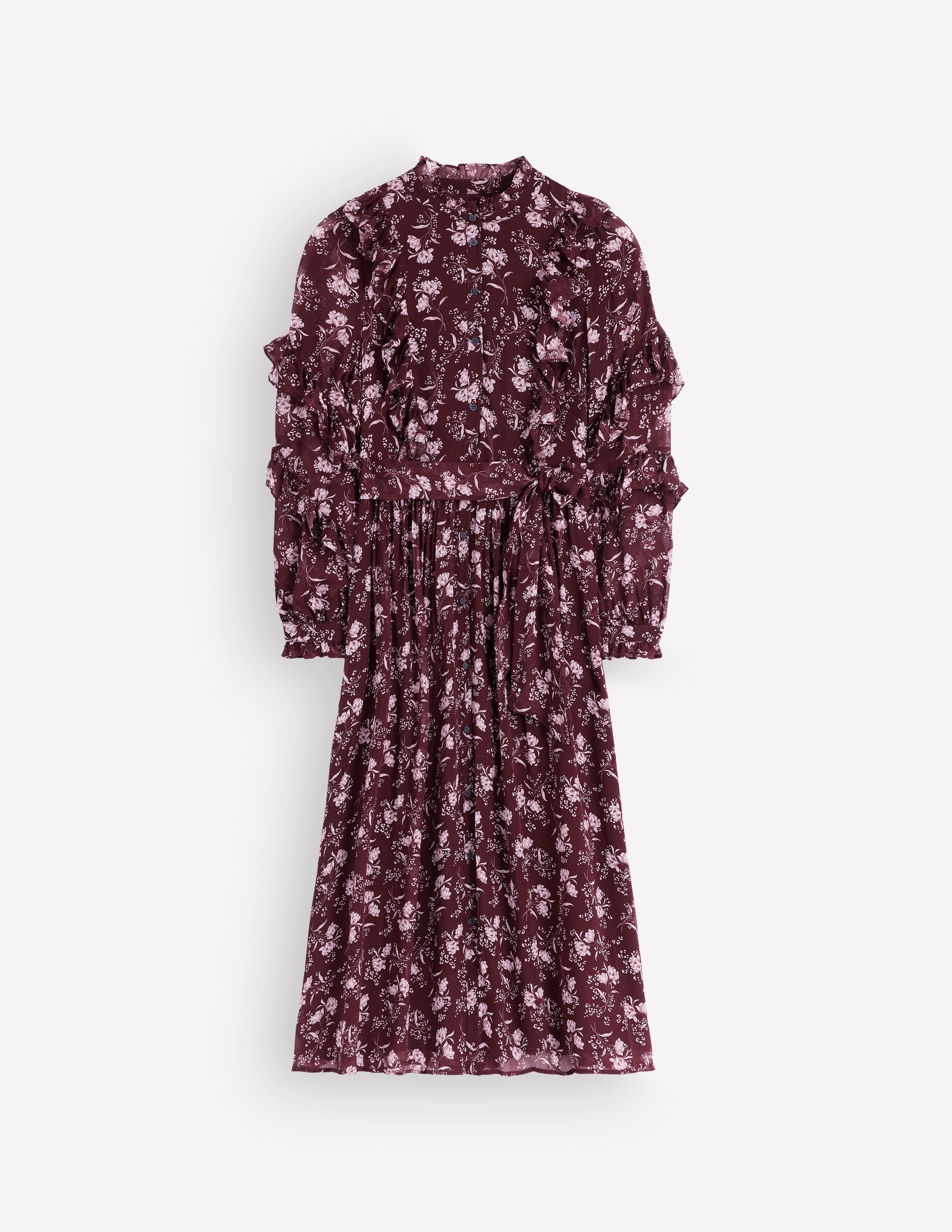 Ruffle Tie Neck Dress-Brown, Enchanted Sprigs-8