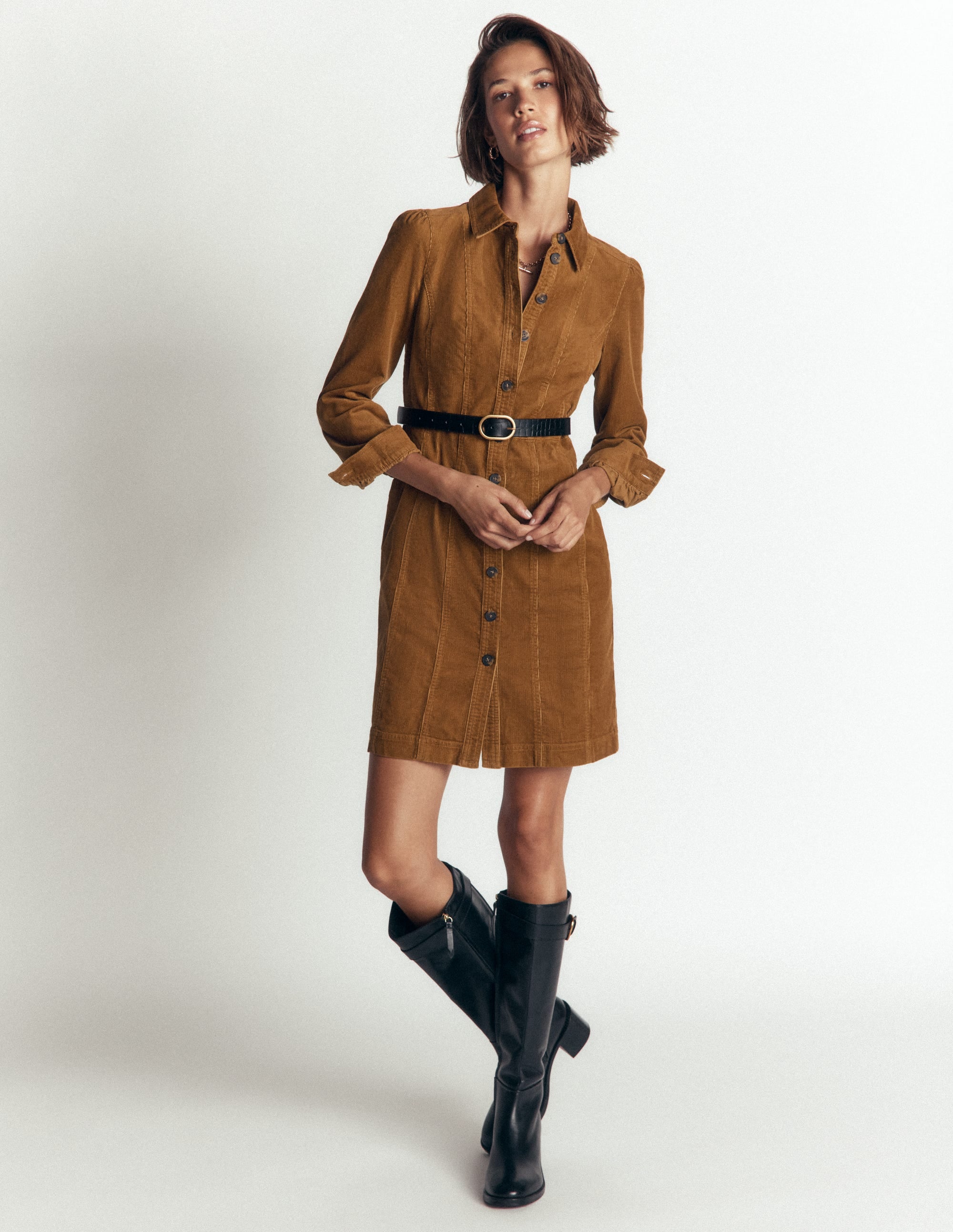 Rhoda Cord Short Dress-Gingerbread - Image 5
