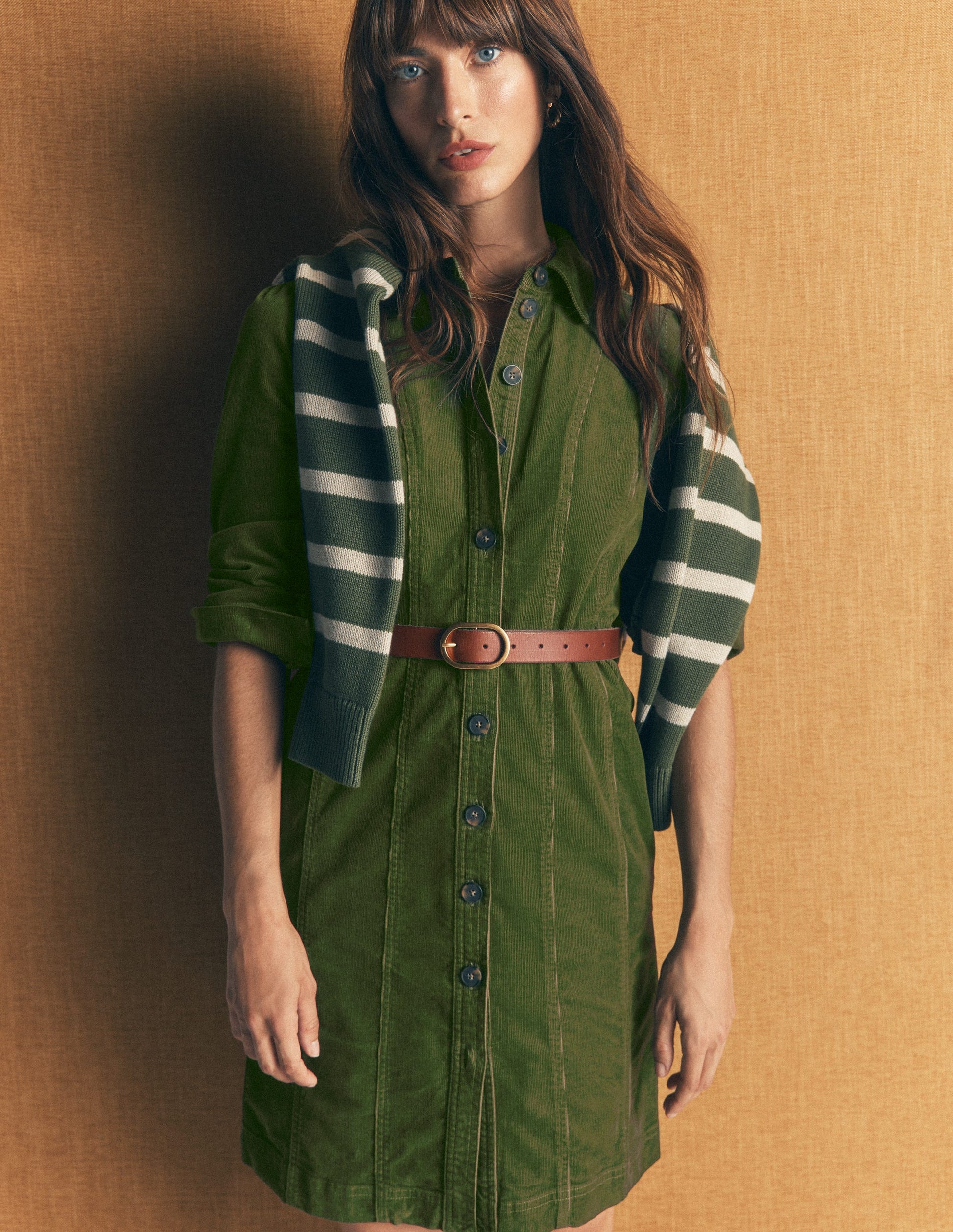 Rhoda Cord Short Dress-Forest Green-1
