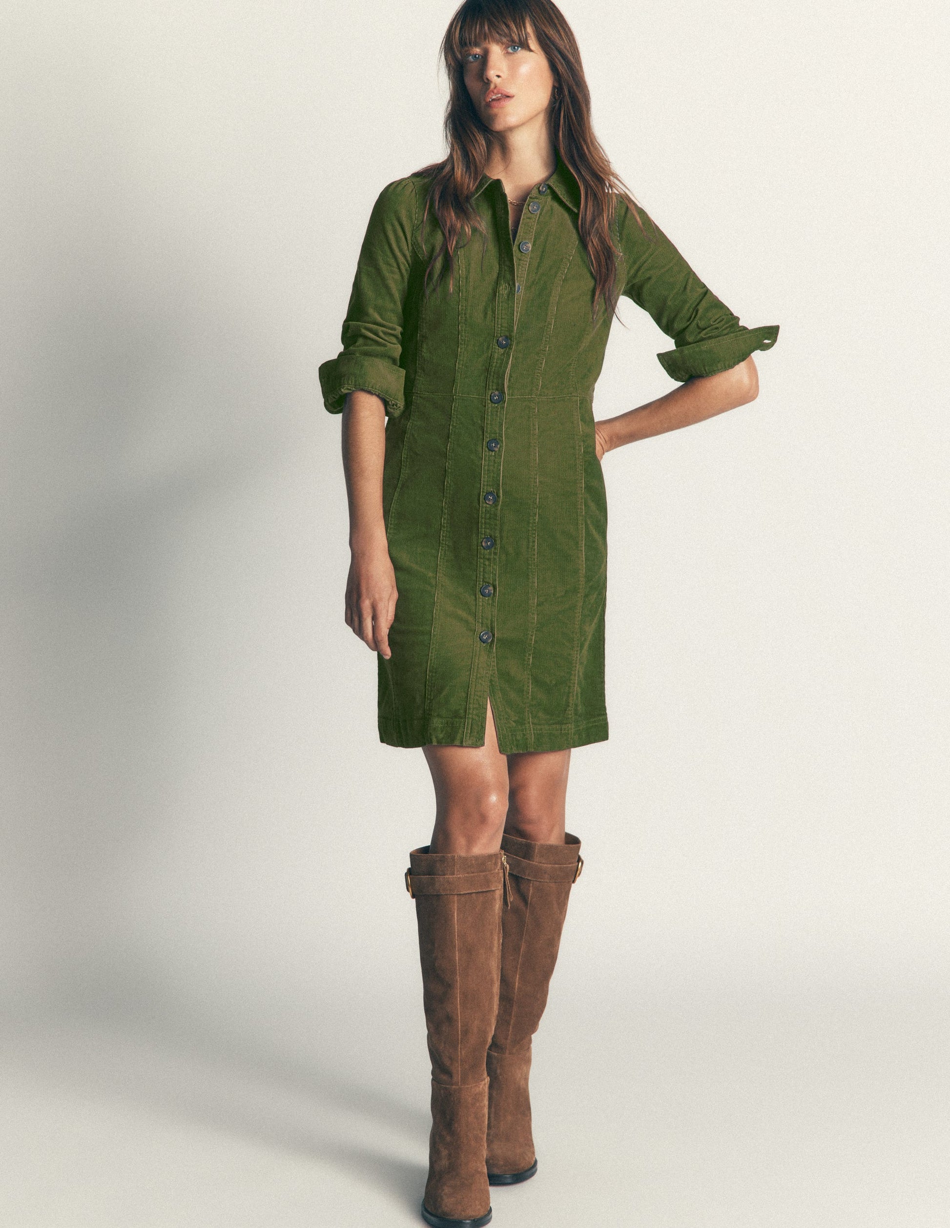 Rhoda Cord Short Dress-Forest Green-4