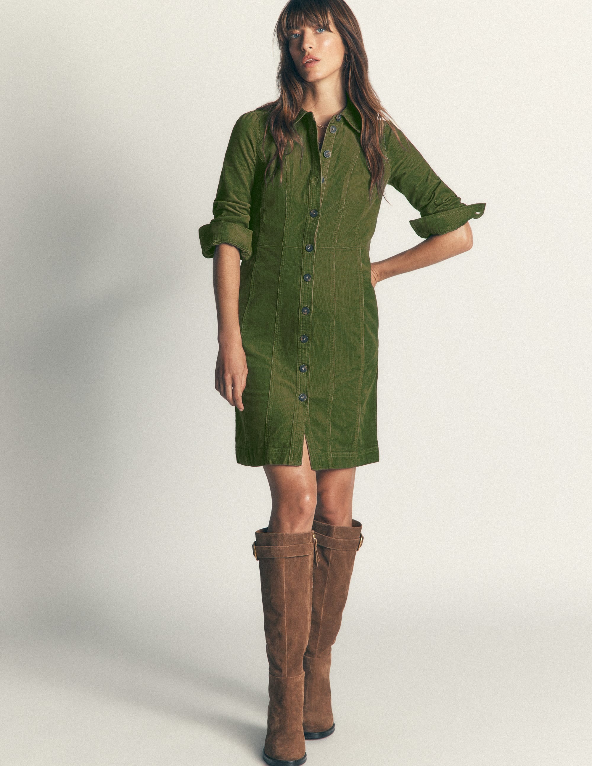 Rhoda Cord Short Dress-Forest Green - Image 4