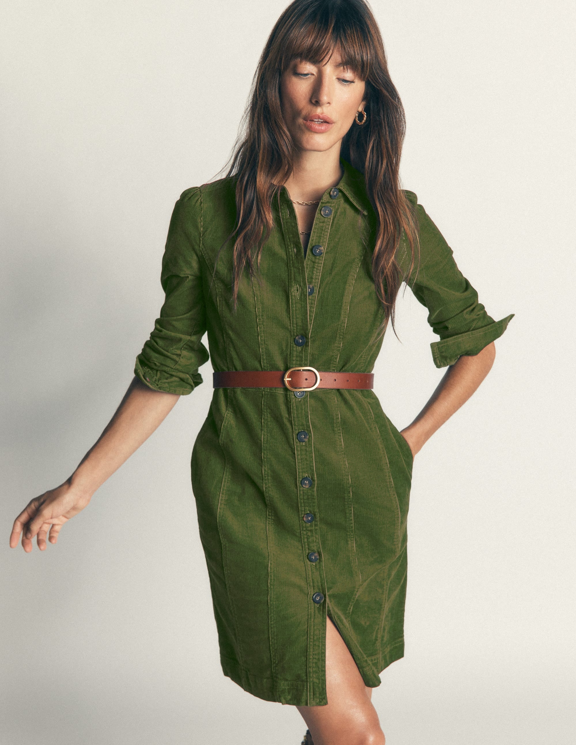Rhoda Cord Short Dress-Forest Green - Image 5