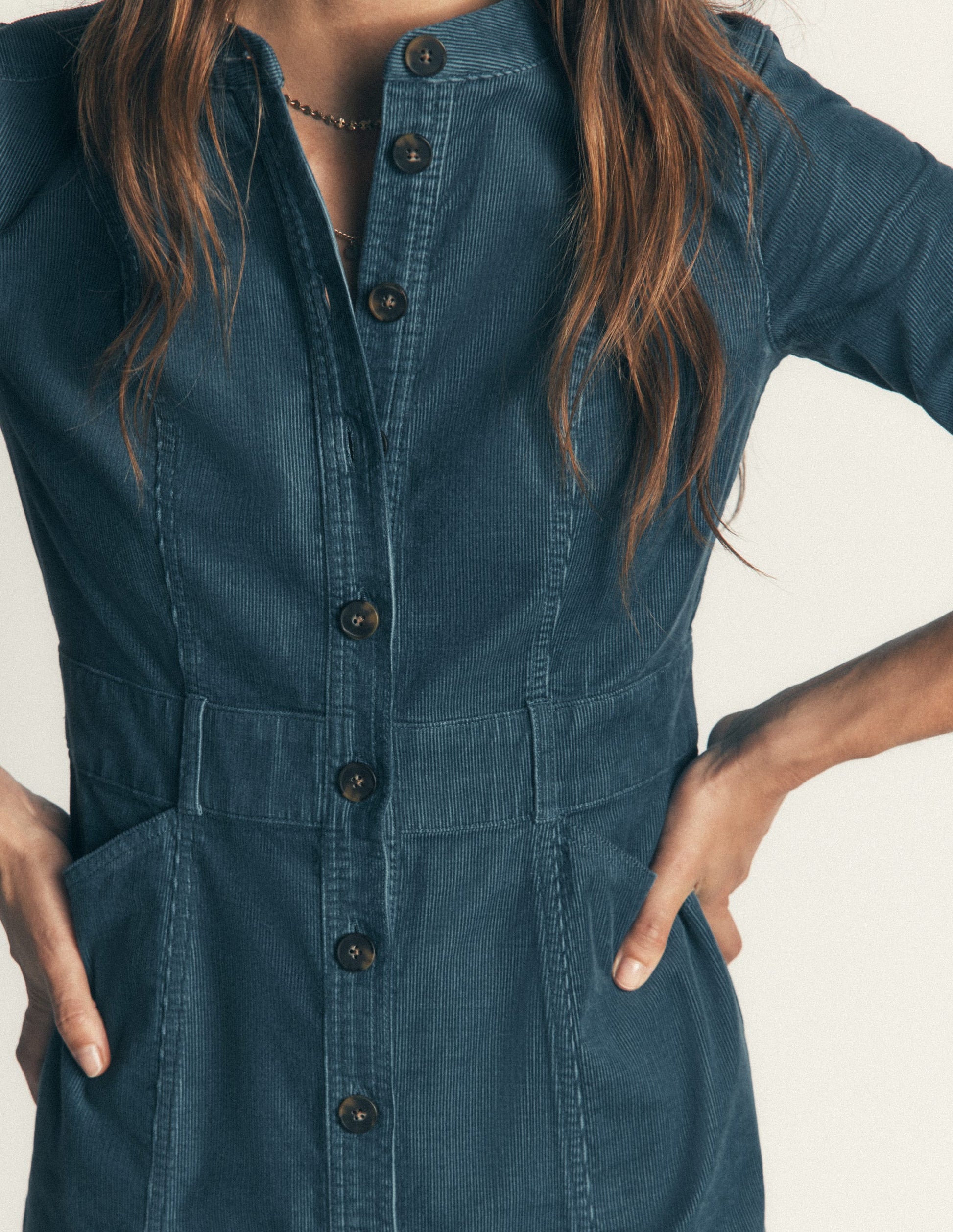 Zara Cord Short Dress-Storm Blue-2