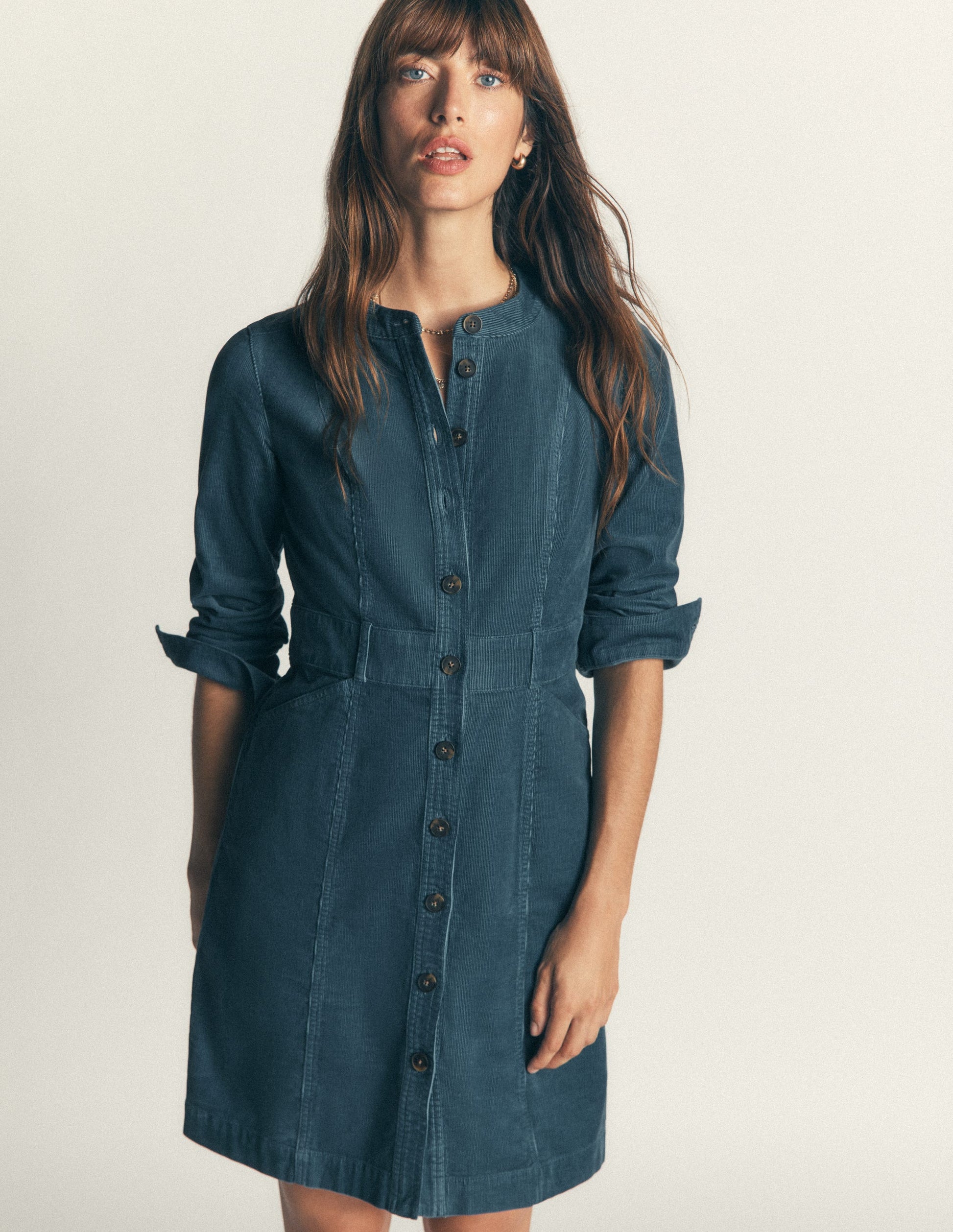 Zara Cord Short Dress-Storm Blue-4