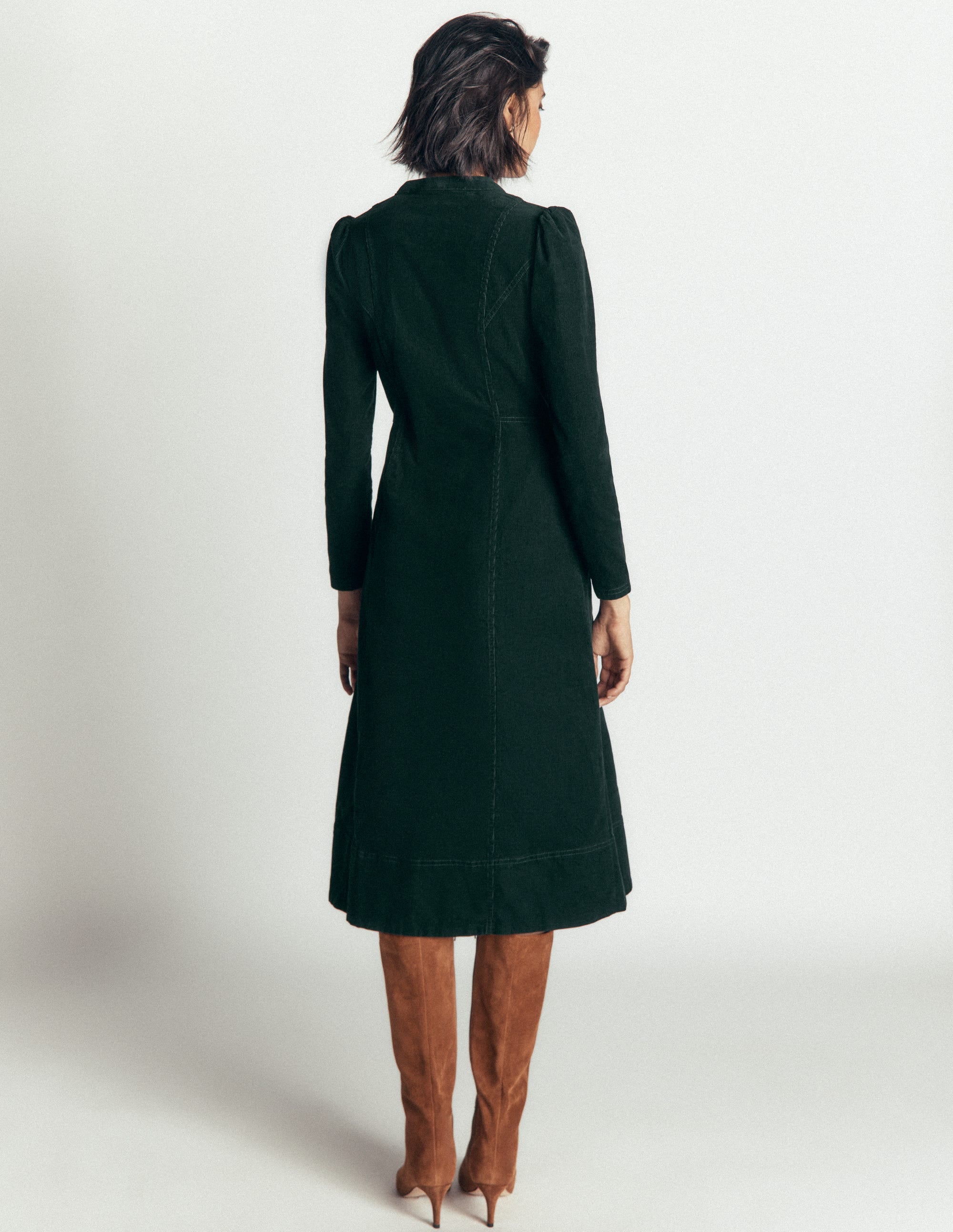 Una Cord Midi Dress-Midnight Emerald - Image 3
