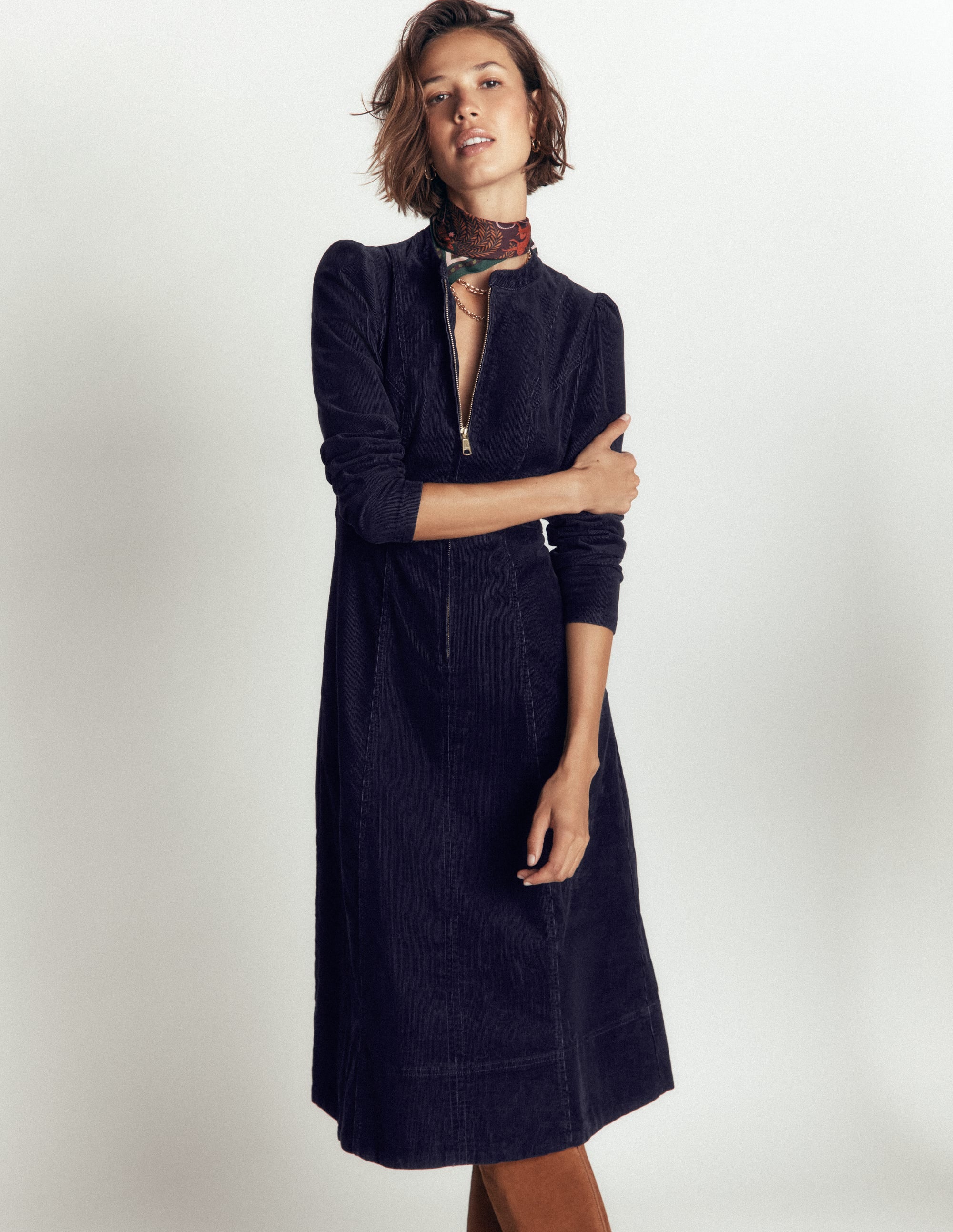 Una Cord Midi Dress-Navy - Image 5