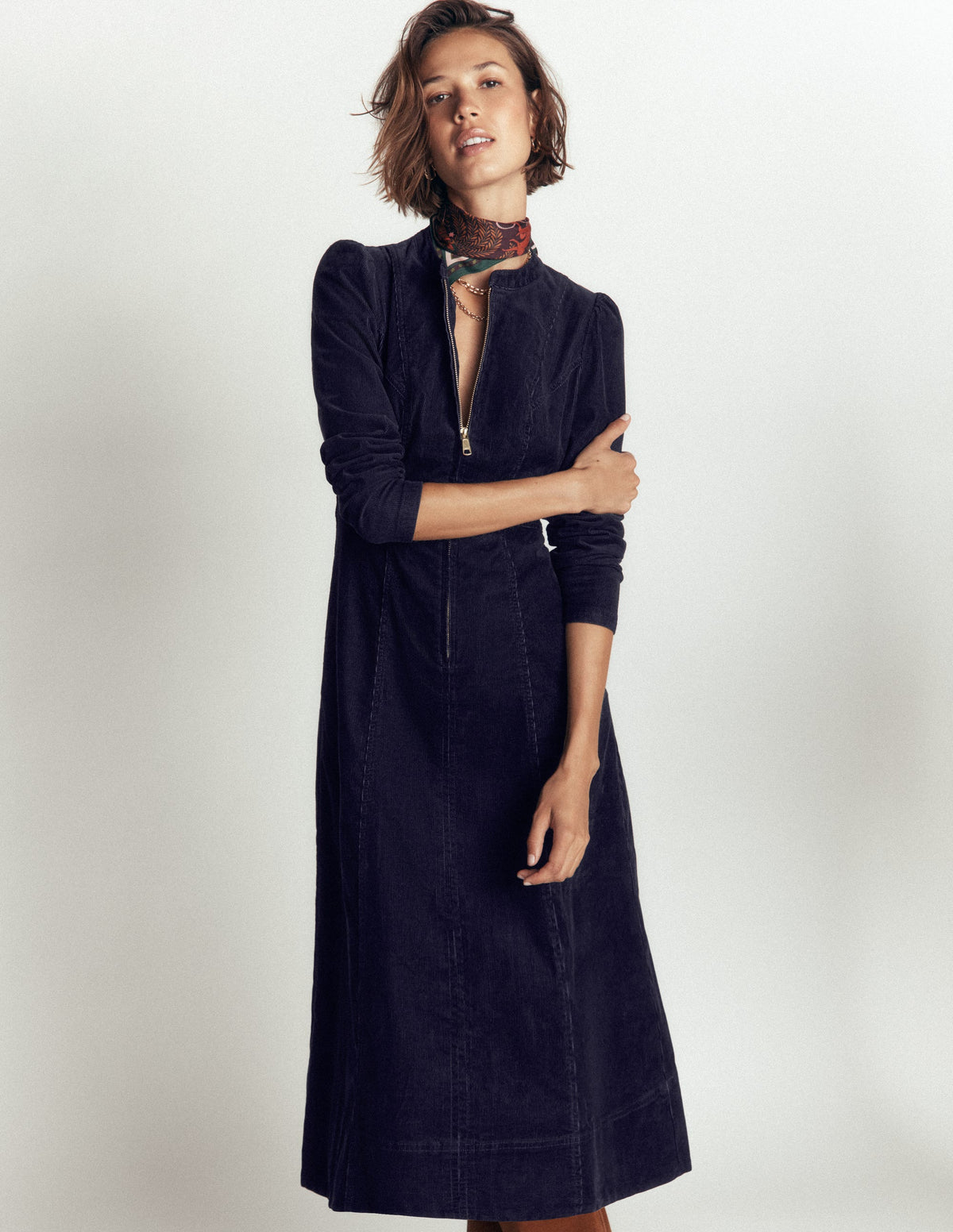 Una Cord Midi Dress-Navy-4