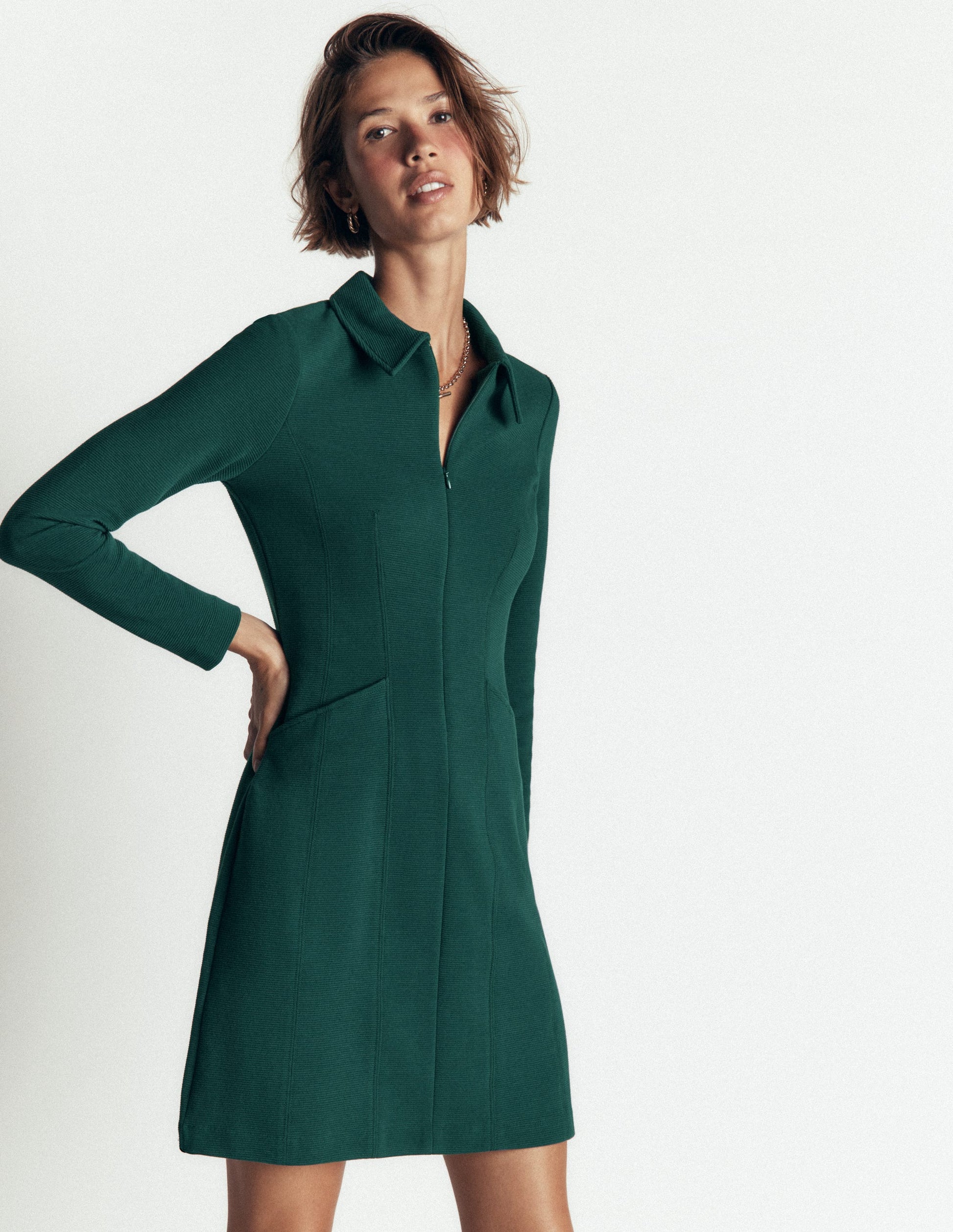 Nia Ottoman Long Sleeve Dress-Malachite green-1