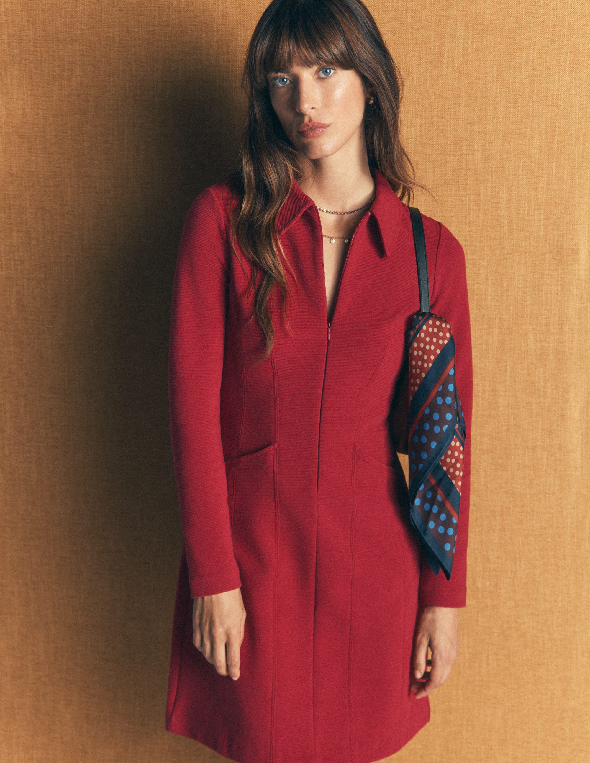 Nia Ottoman Long Sleeve Dress-Crimson red - Image 2