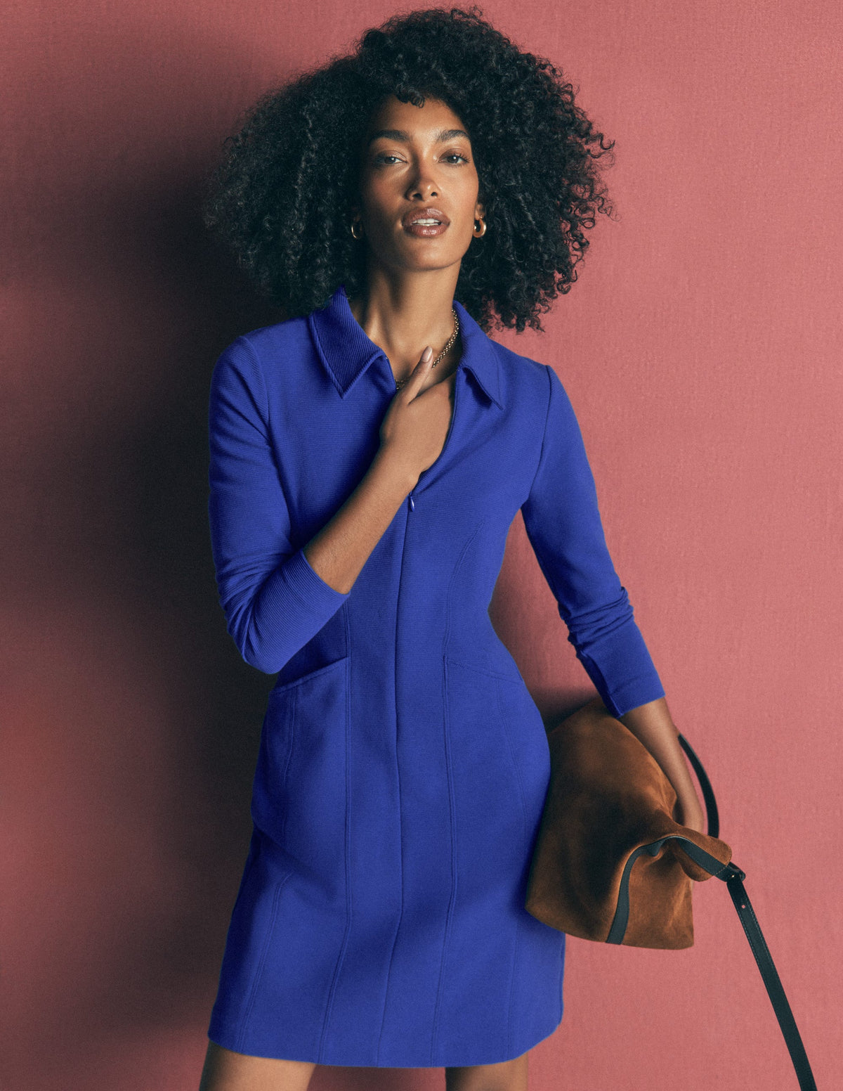 Nia Ottoman Long Sleeve Dress-Bright Blue-1