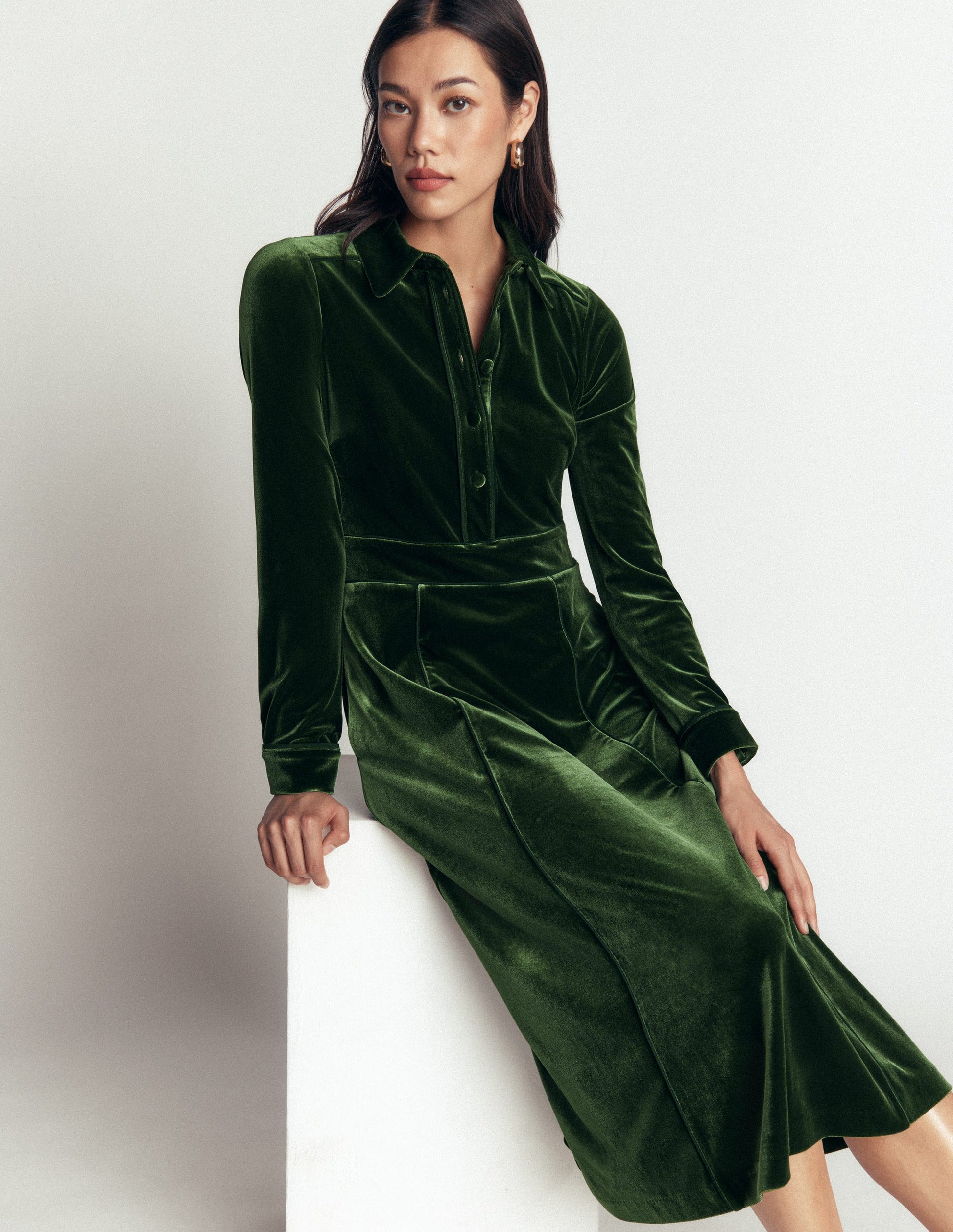 Etta Piping Velvet Dress-Douglas Fir-2
