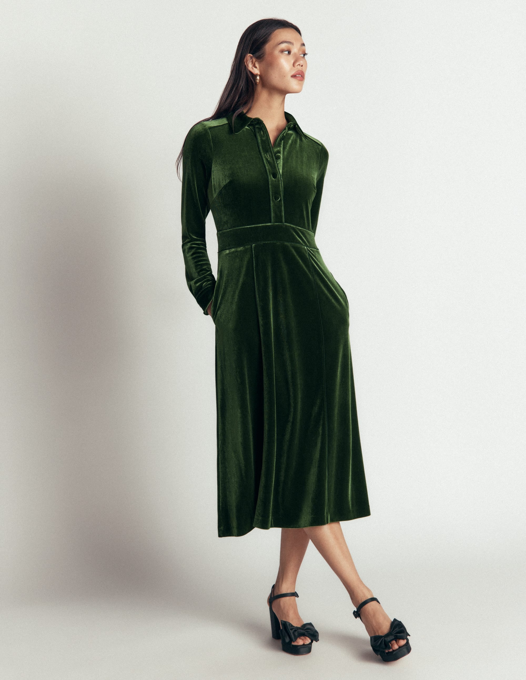 Etta Piping Velvet Dress-Douglas Fir - Image 5