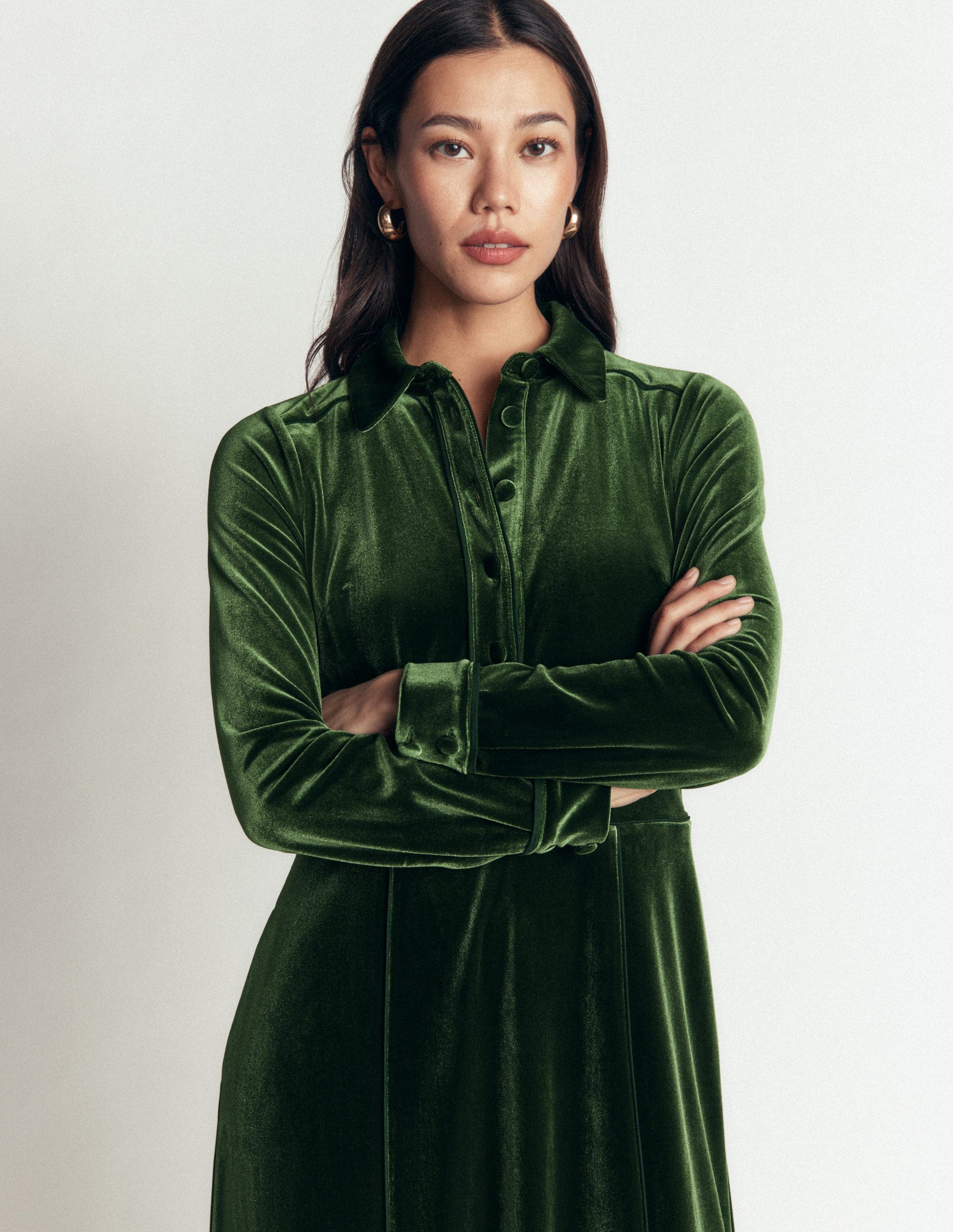 Etta Piping Velvet Dress-Douglas Fir-6