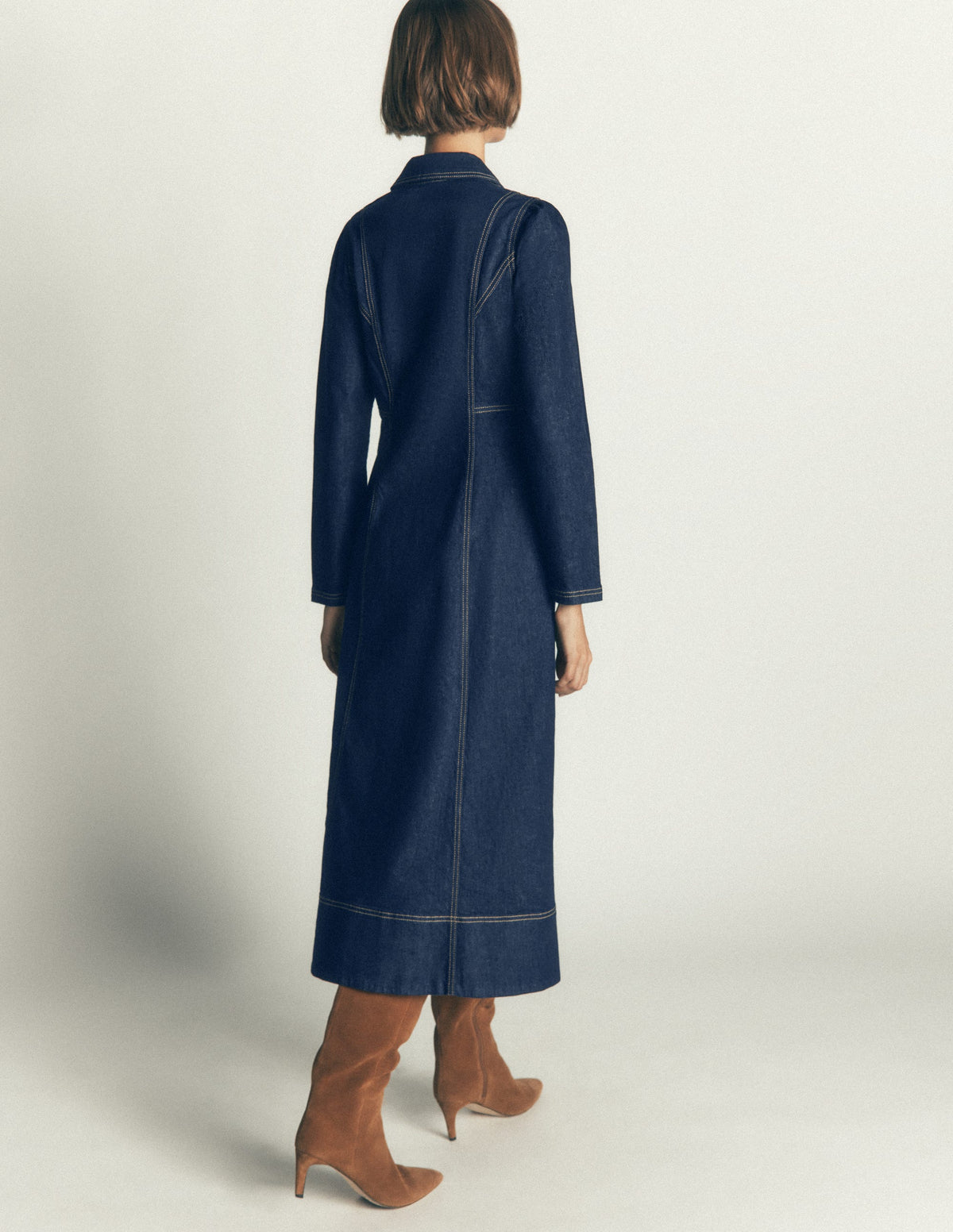 Una Collared Denim Midi Dress-Dark Vintage Denim-3