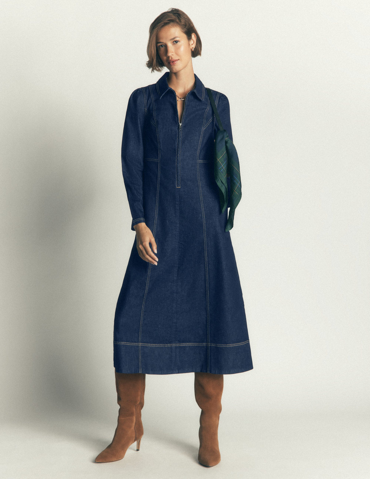 Una Collared Denim Midi Dress-Dark Vintage Denim-4