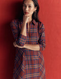 Una Collared Check Midi Dress-Brown, Blue and Orange Check