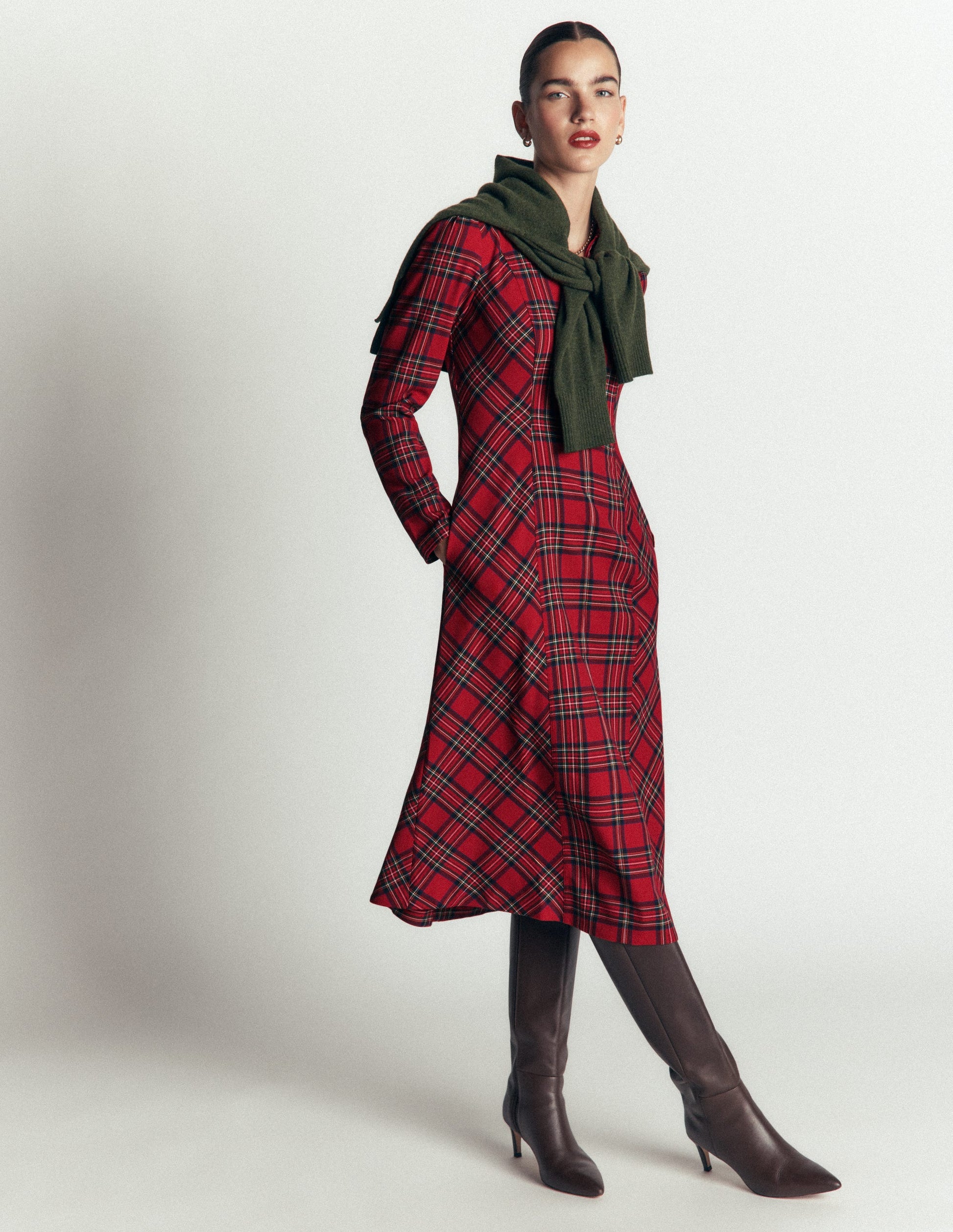 Una Collared Check Midi Dress-Red, Blue and Green Check-3