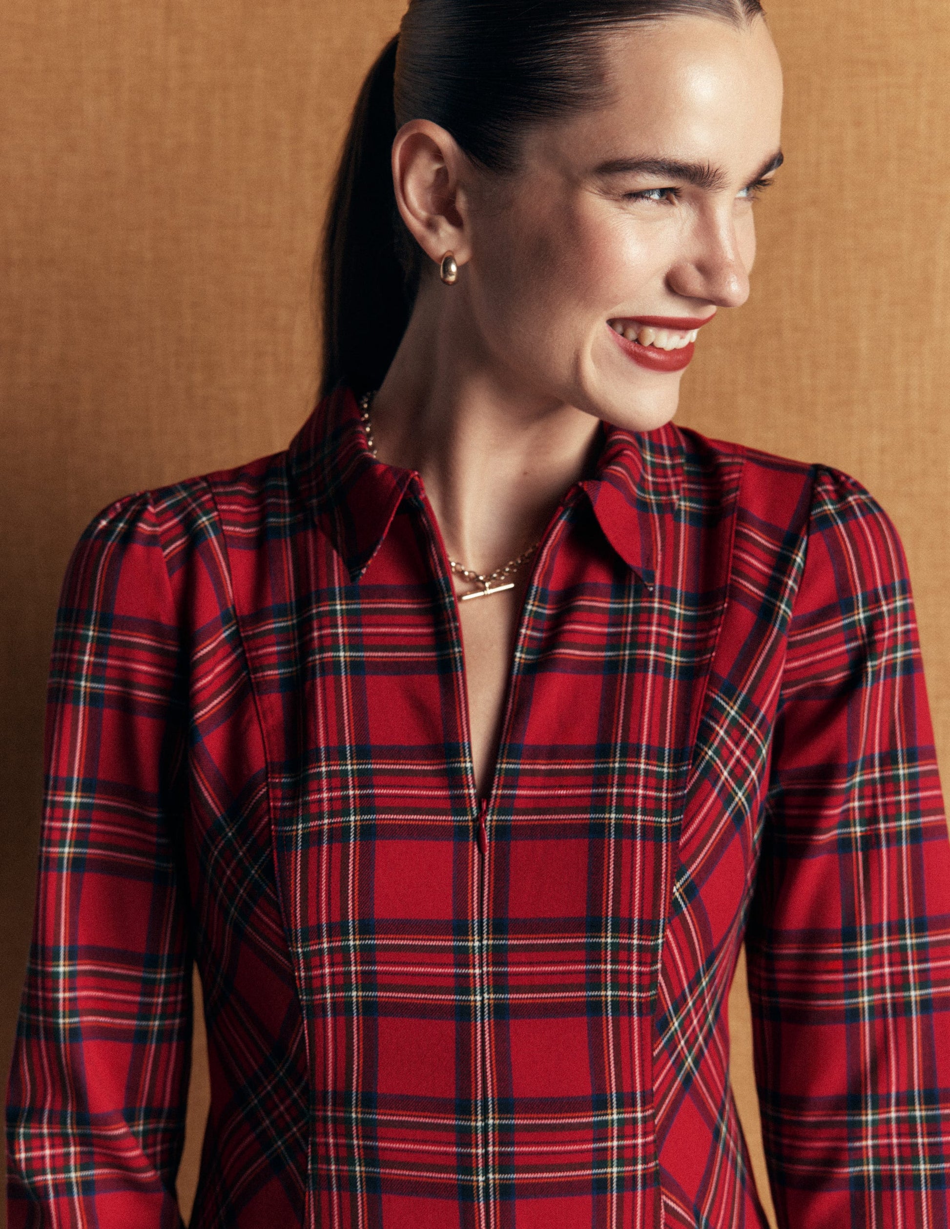 Una Collared Check Midi Dress-Red, Blue and Green Check-4