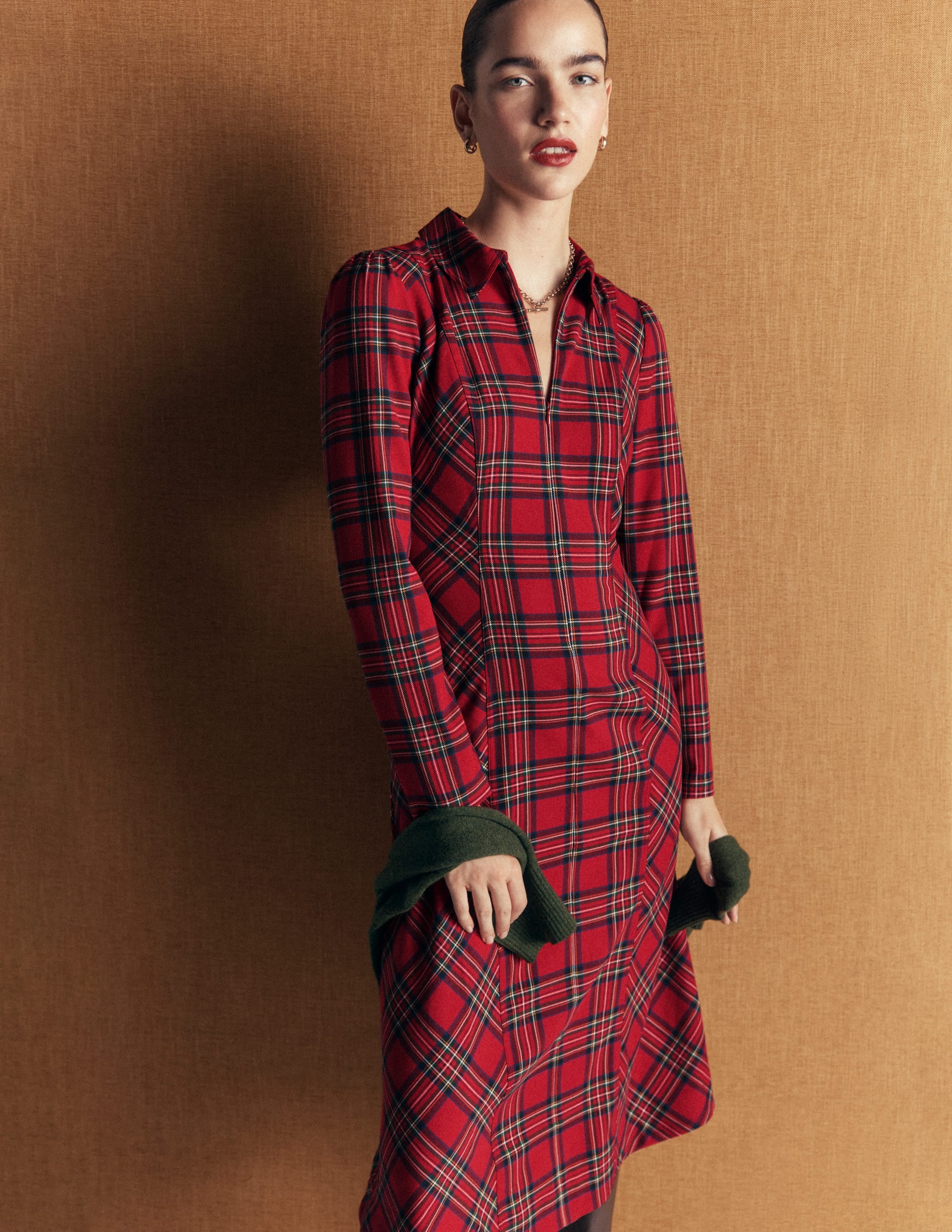 Una Collared Check Midi Dress-Red, Blue and Green Check - Image 6