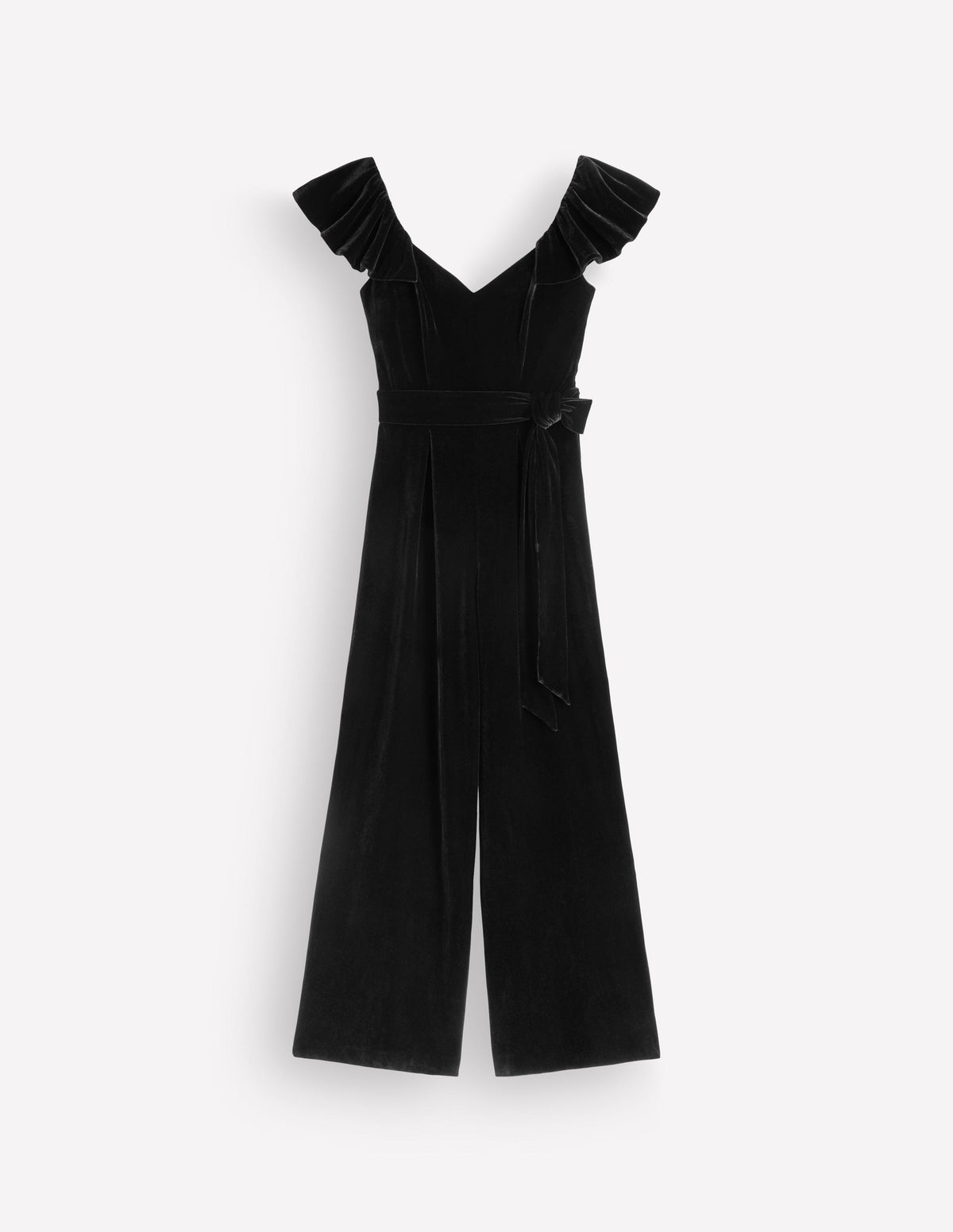 Ruffle Velvet Jumpsuit-Black-7