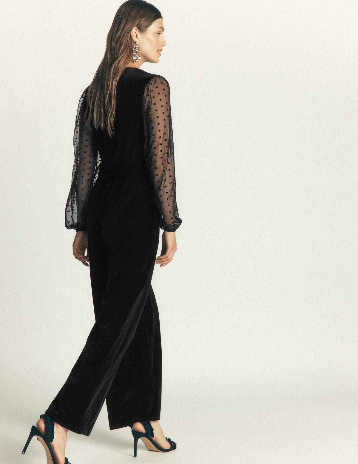 Velvet Tulle Sleeve Jumpsuit-Black-3