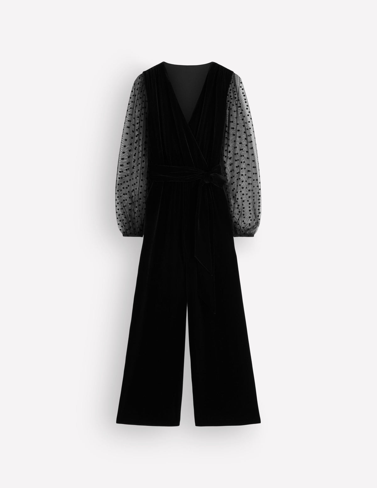 Velvet Tulle Sleeve Jumpsuit-Black-5