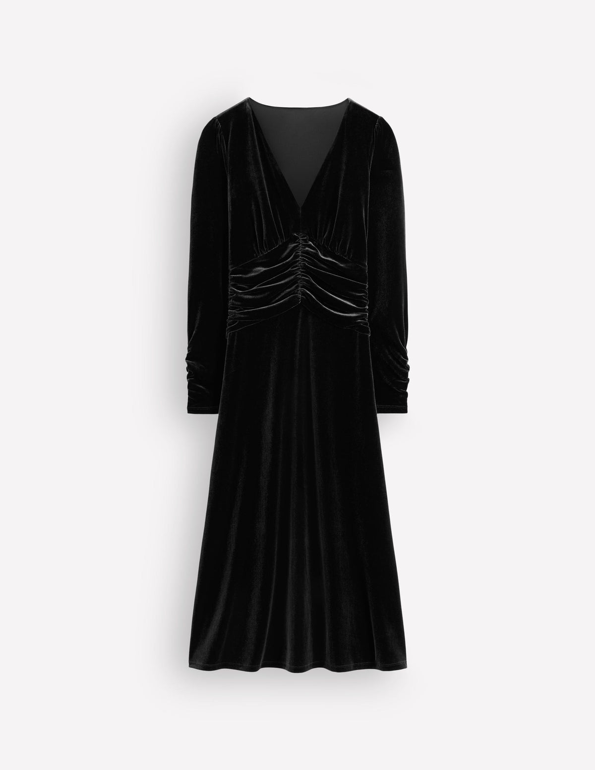 Mya Ruched Velvet Midi Dress-Black Beauty-5