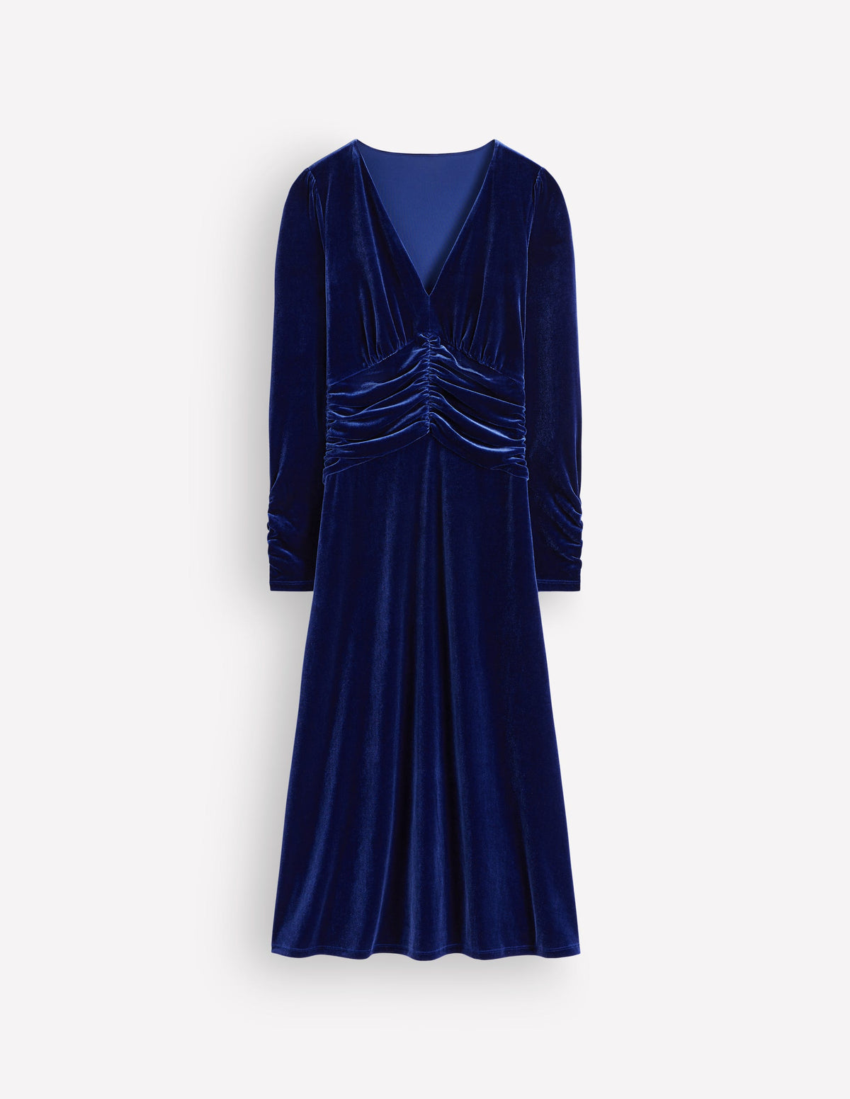 Mya Ruched Velvet Midi Dress-Sapphire Blue-5