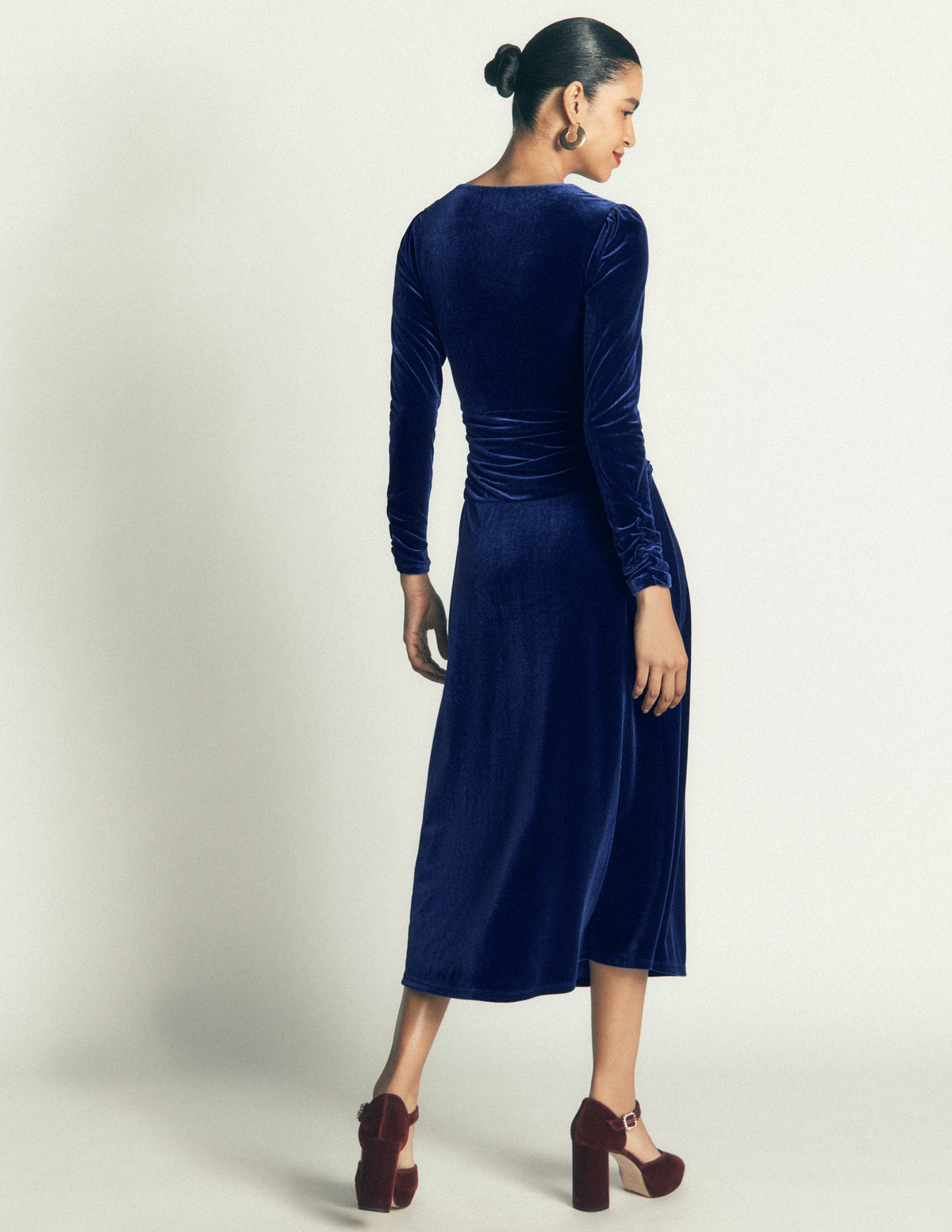 Mya Ruched Velvet Midi Dress-Sapphire Blue-3