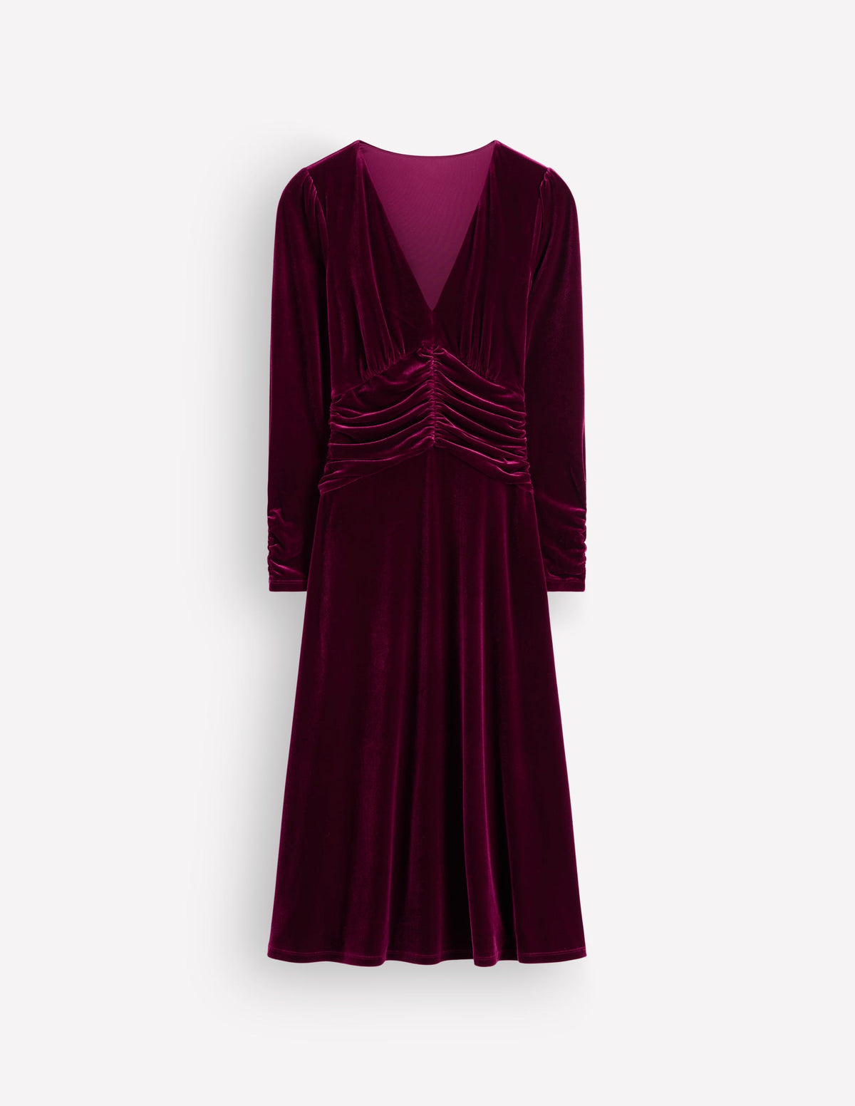Mya Ruched Velvet Midi Dress-Beetroot Red - Image 5