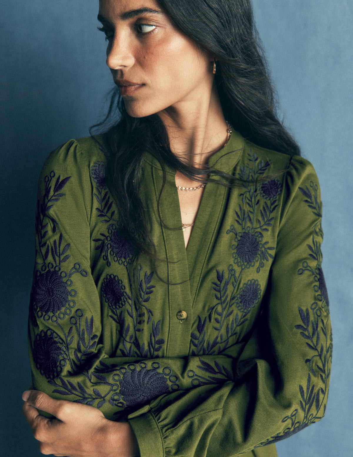 Juliet Jersey Midi Dress-Brunswick Green Embroidery-2