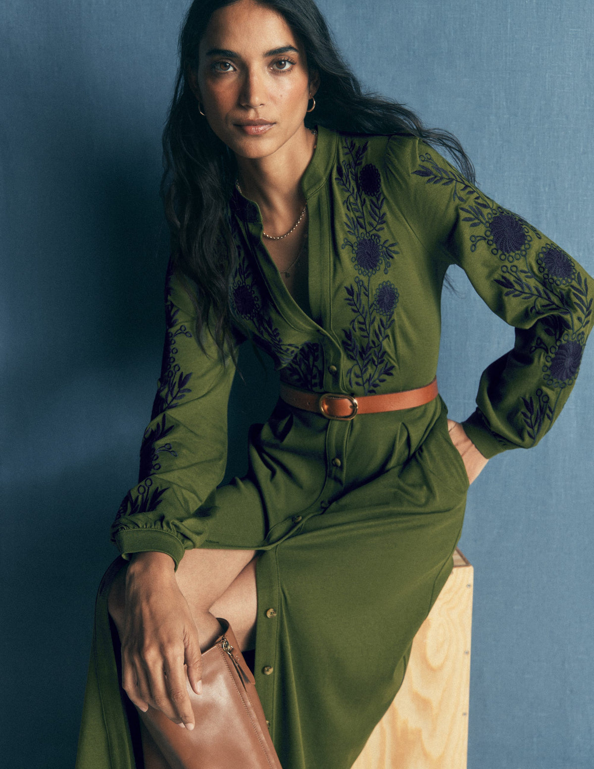 Juliet Jersey Midi Dress-Brunswick Green Embroidery - Image 5