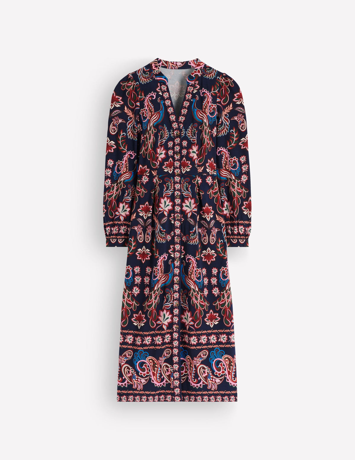 Juliet Jersey Midi Dress-Navy, Peacock Paradise-6