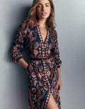 Juliet Jersey Midi Dress-Navy, Peacock Paradise