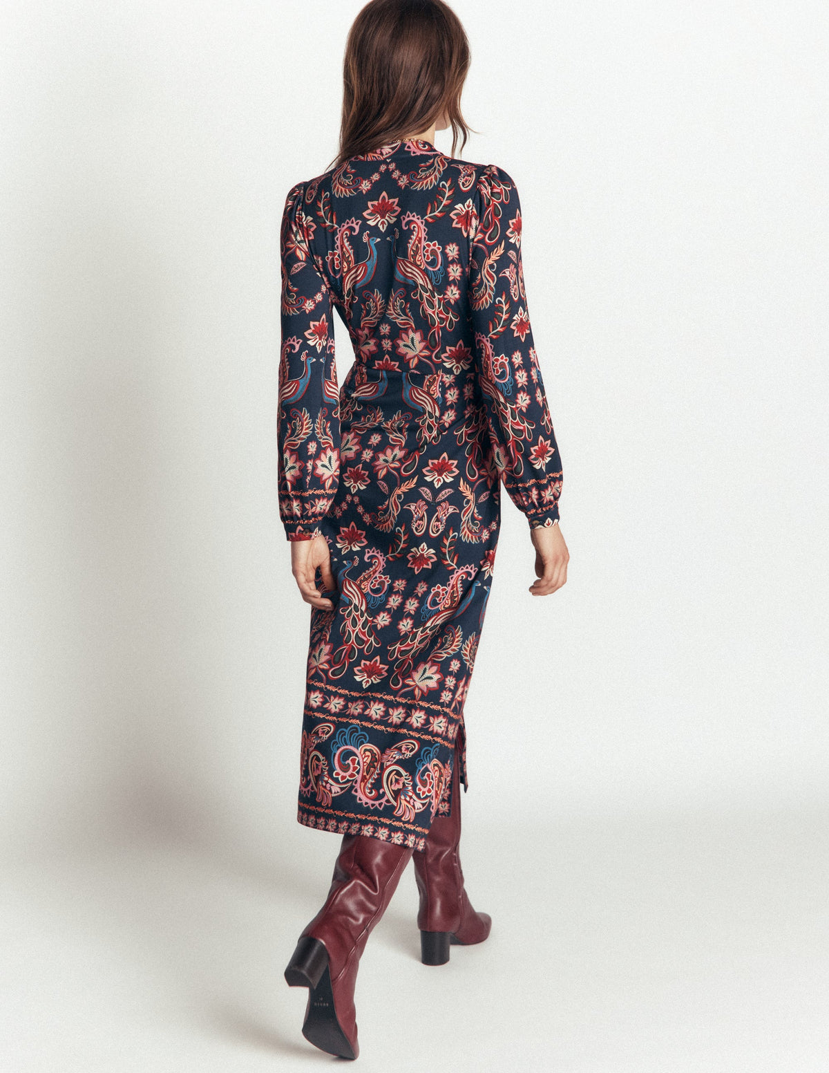 Juliet Jersey Midi Dress-Navy, Peacock Paradise-5