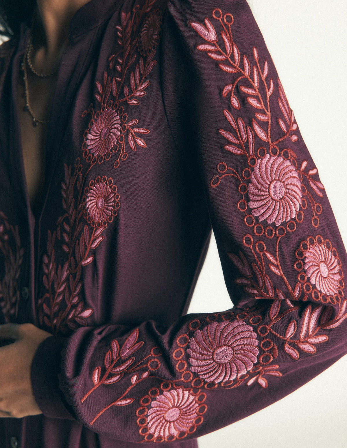 Juliet Jersey Midi Dress-Dark Cherry Embroidery - Image 2