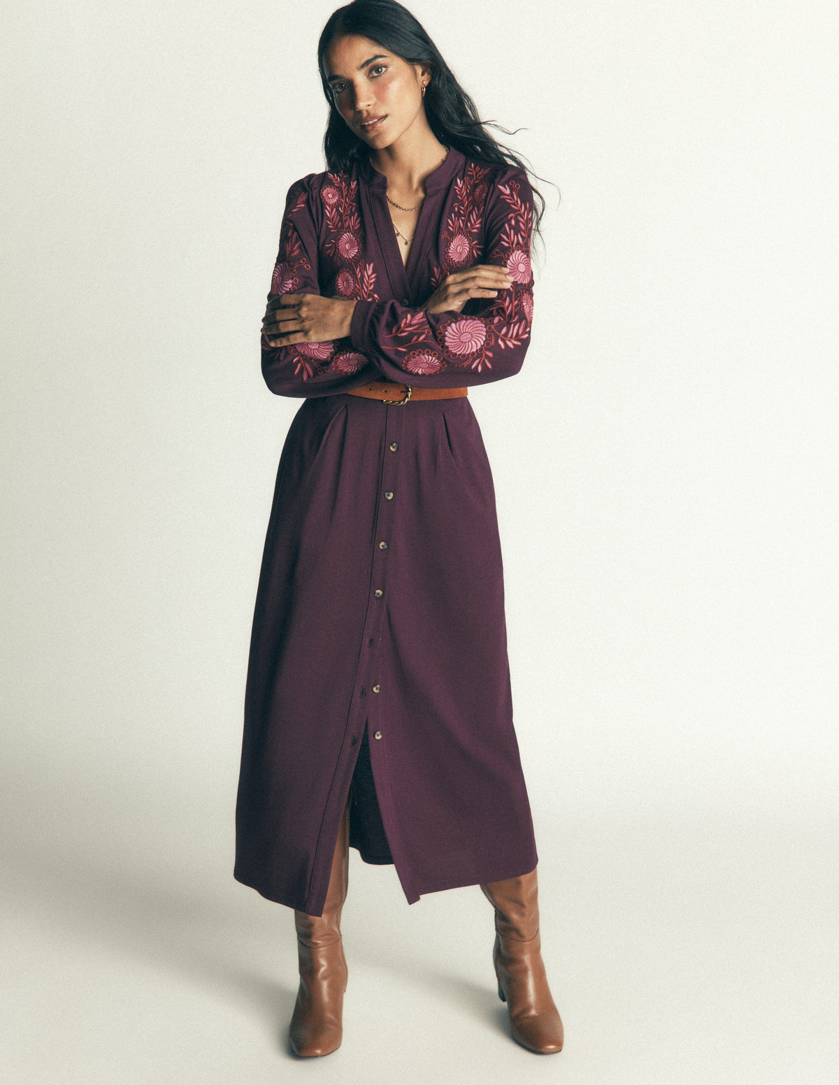 Juliet Jersey Midi Dress-Dark Cherry Embroidery - Image 5