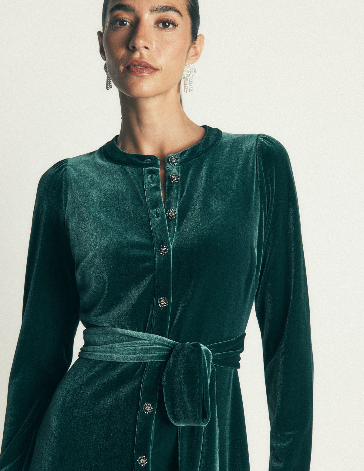 Honor Column Velvet Midi Dress-Emerald Night-2