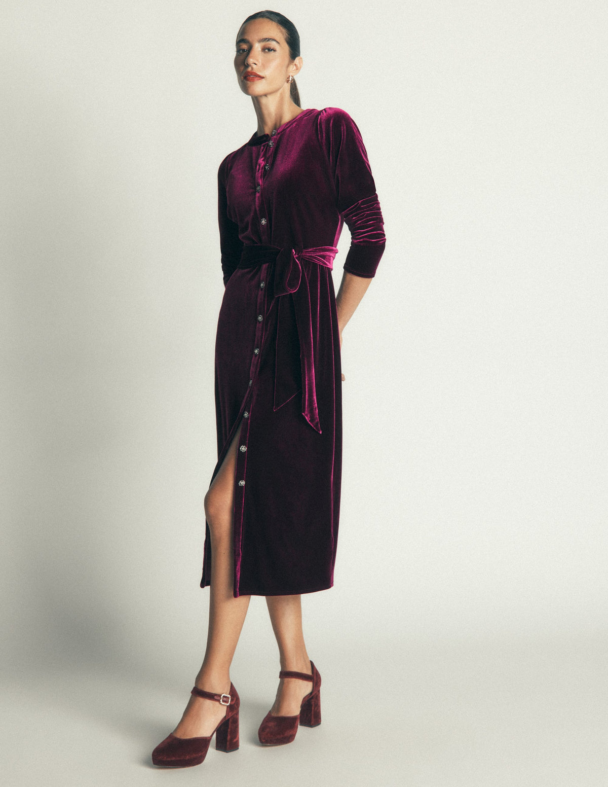 Honor Column Velvet Midi Dress-Port Royal-4