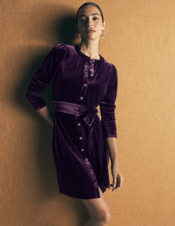 Honor Short Velvet Dress-Dark Purple